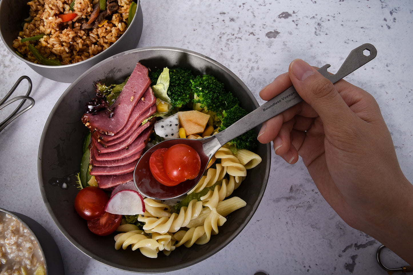 Boundless Voyage  Titanium Spoon with Bottle Opener – Ultralight Camping Cutlery & Portable Outdoor Tableware