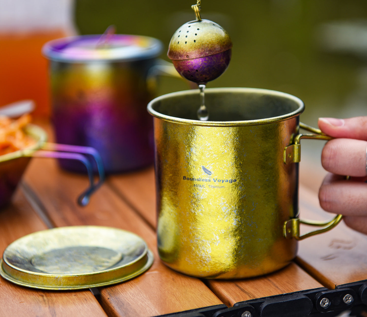 Boundless Voyage 450ml Titanium Colorful Camping Mug – Ultralight Foldable-Handle Cup for Water, Coffee & Tea Outdoors