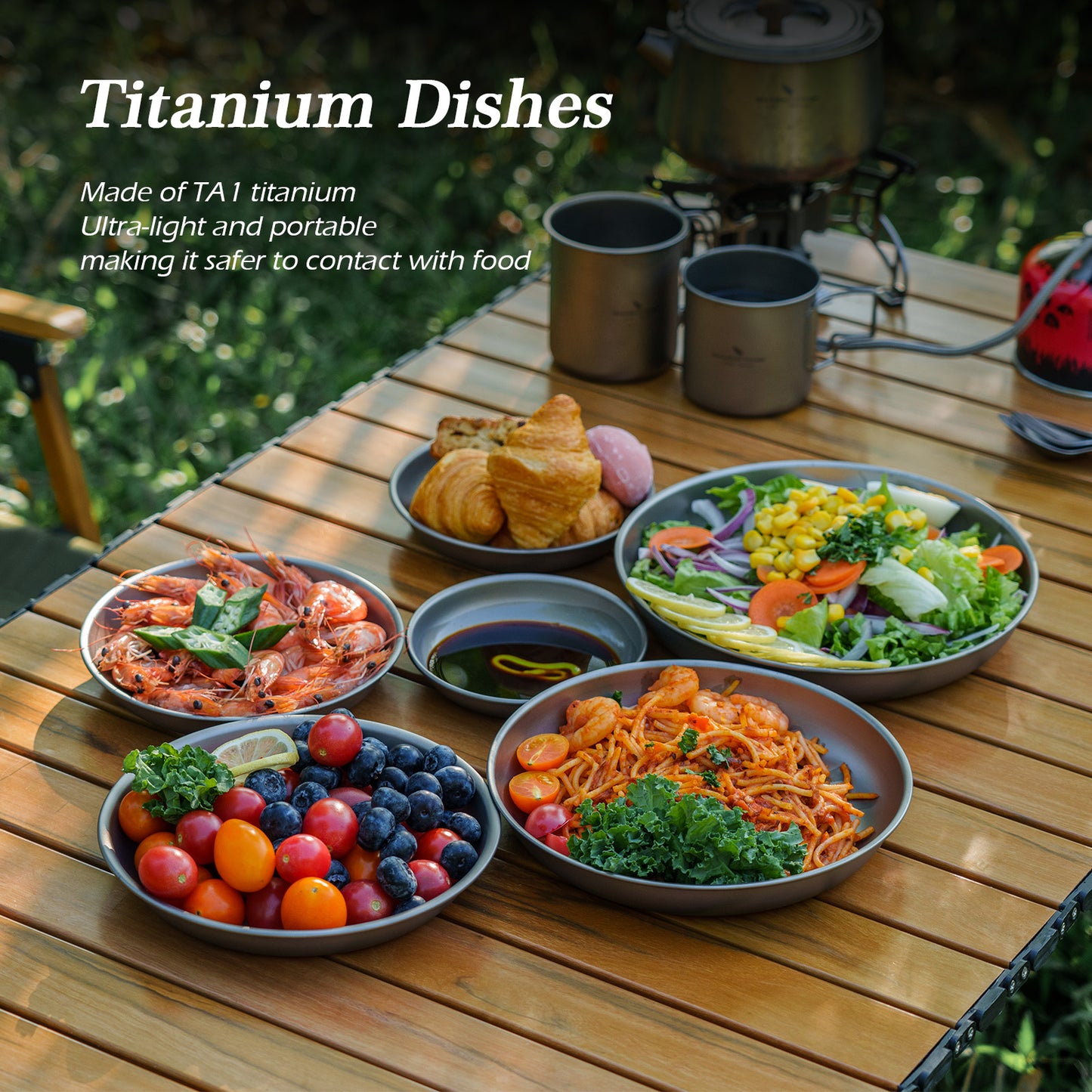 Boundless Voyage Titanium Plates Dishes Saucer Outdoor Camping Home Food Tray Round Dinnerware Hiking Backpacking Travel Portable Durable Tableware Stackable Serving Plates