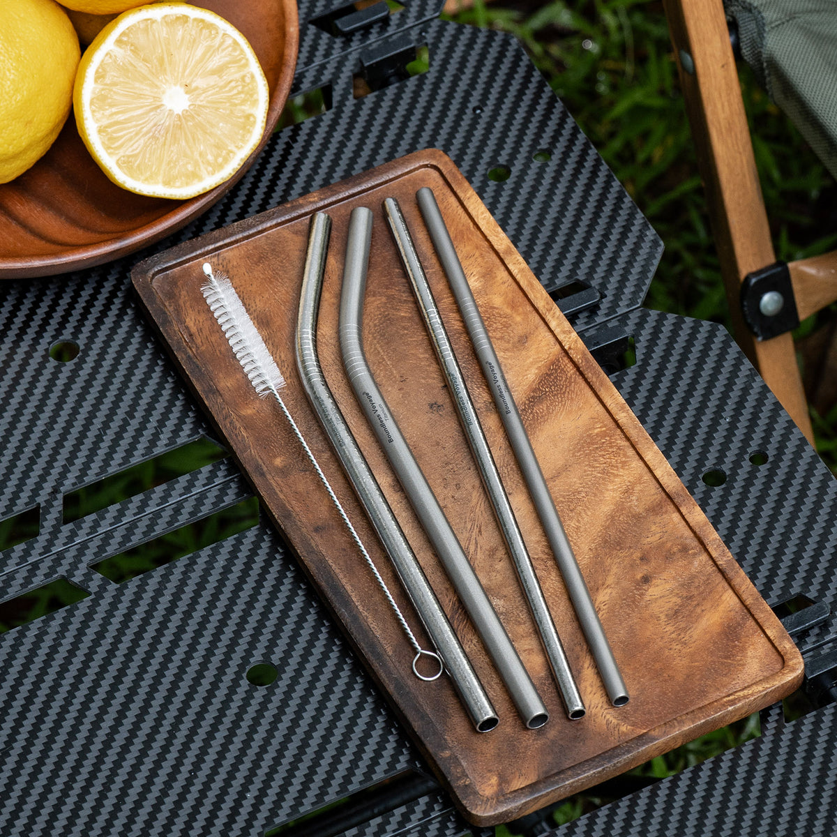 Boundless Voyage Titanium Straw 215mm – TA1 Pure Titanium Reusable Straight Straw with Cleaning Brush & Carry Bag