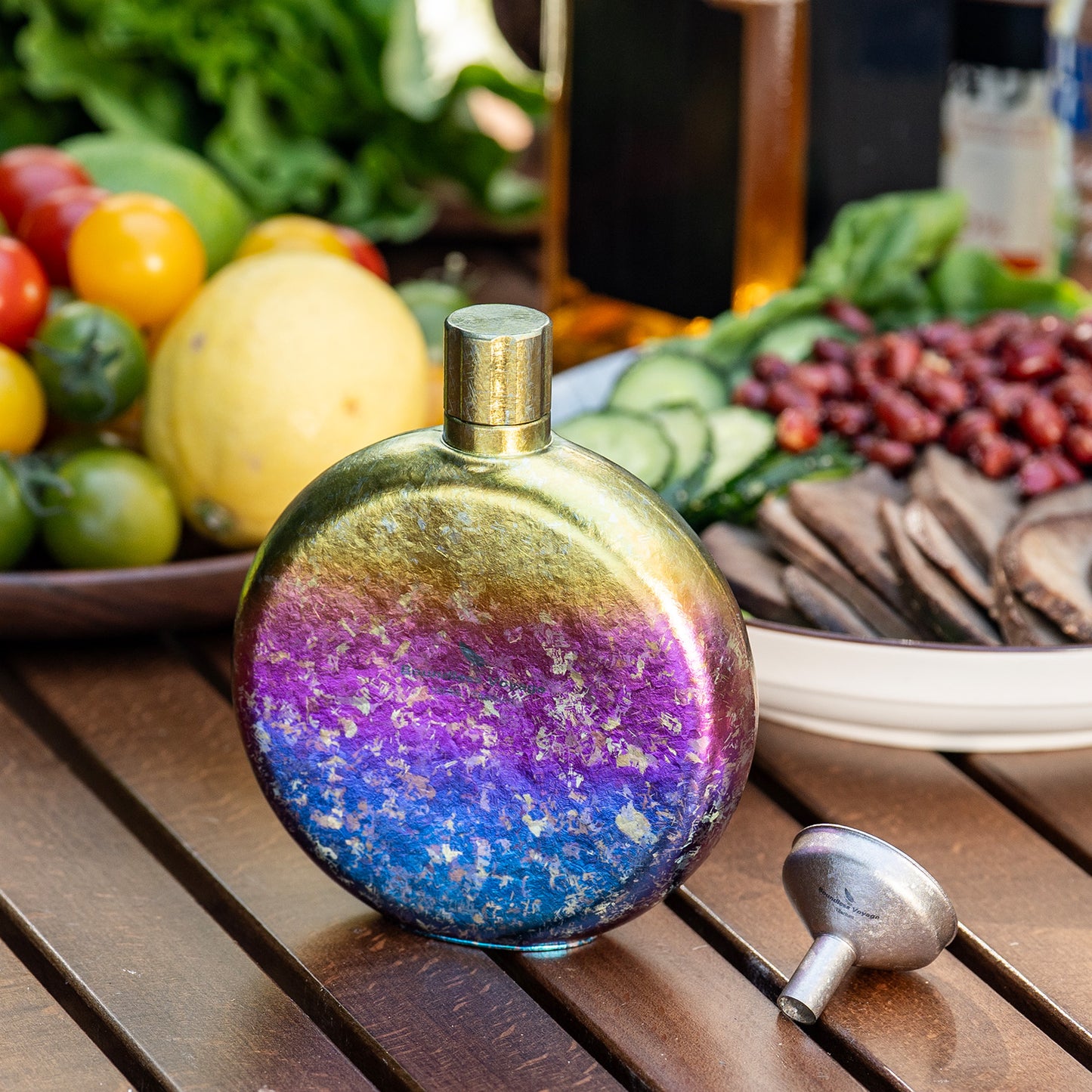 Boundless Voyage 180ml Crystallized Titanium Hip Flask | Luxury Ice-Texture Round Whiskey Bottle with Funnel | Ultralight & Non-Toxic Liquor Flagon for Gifting, EDC & Travel