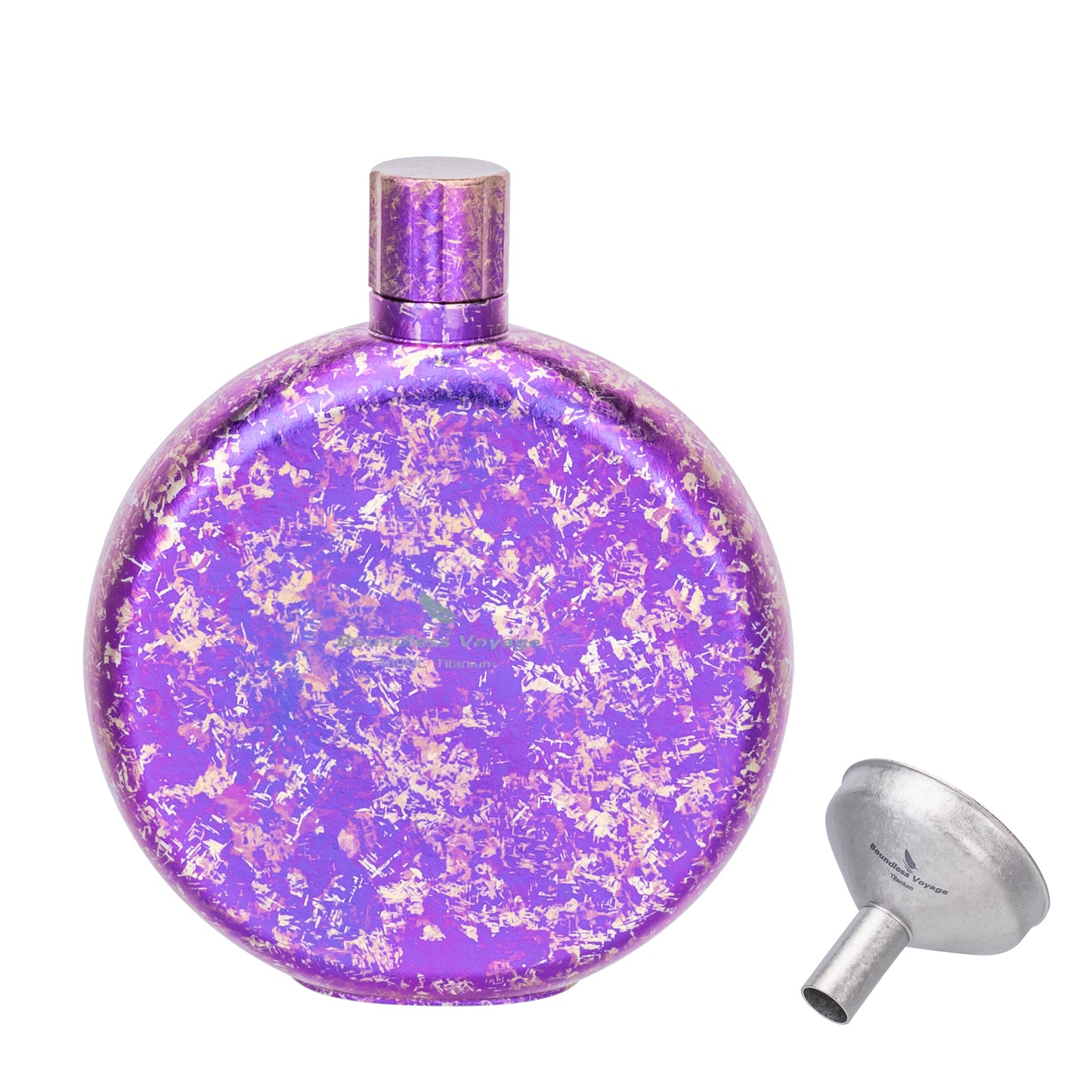 Boundless Voyage 180ml Crystallized Titanium Hip Flask | Luxury Ice-Texture Round Whiskey Bottle with Funnel | Ultralight & Non-Toxic Liquor Flagon for Gifting, EDC & Travel
