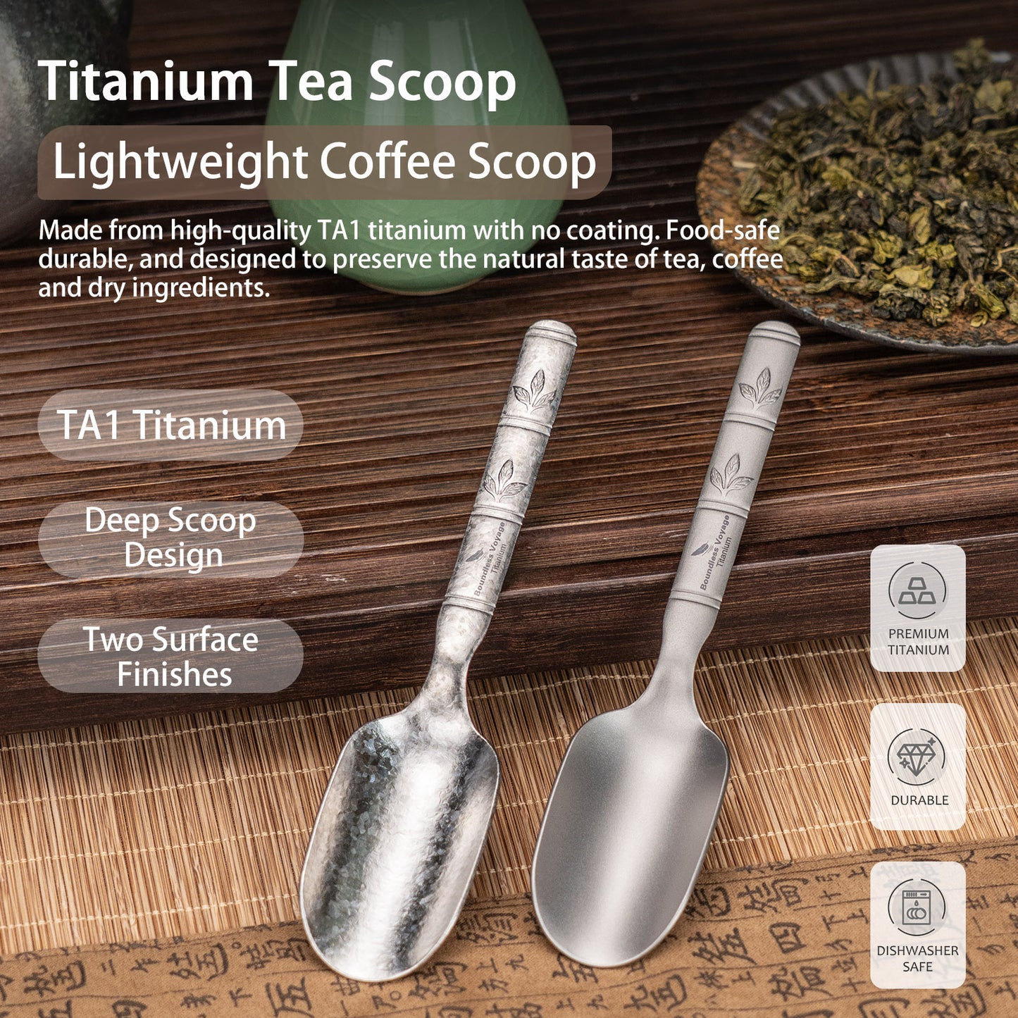 Boundless Voyage TA1 Titanium Spoon 2PCS– Ultralight Portable Camping Spoon for Hiking, Backpacking, Travel & Everyday Use