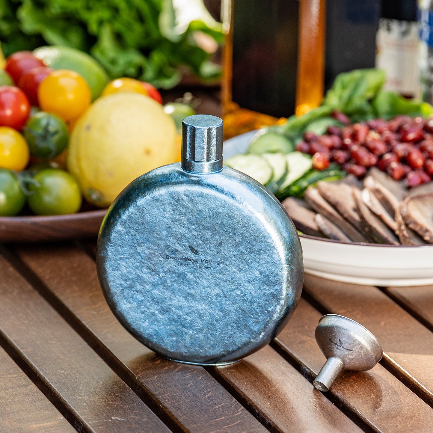 Boundless Voyage 180ml Crystallized Titanium Hip Flask | Luxury Ice-Texture Round Whiskey Bottle with Funnel | Ultralight & Non-Toxic Liquor Flagon for Gifting, EDC & Travel