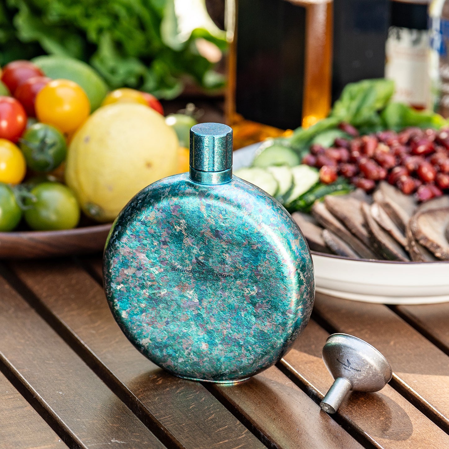 Boundless Voyage 180ml Crystallized Titanium Hip Flask | Luxury Ice-Texture Round Whiskey Bottle with Funnel | Ultralight & Non-Toxic Liquor Flagon for Gifting, EDC & Travel