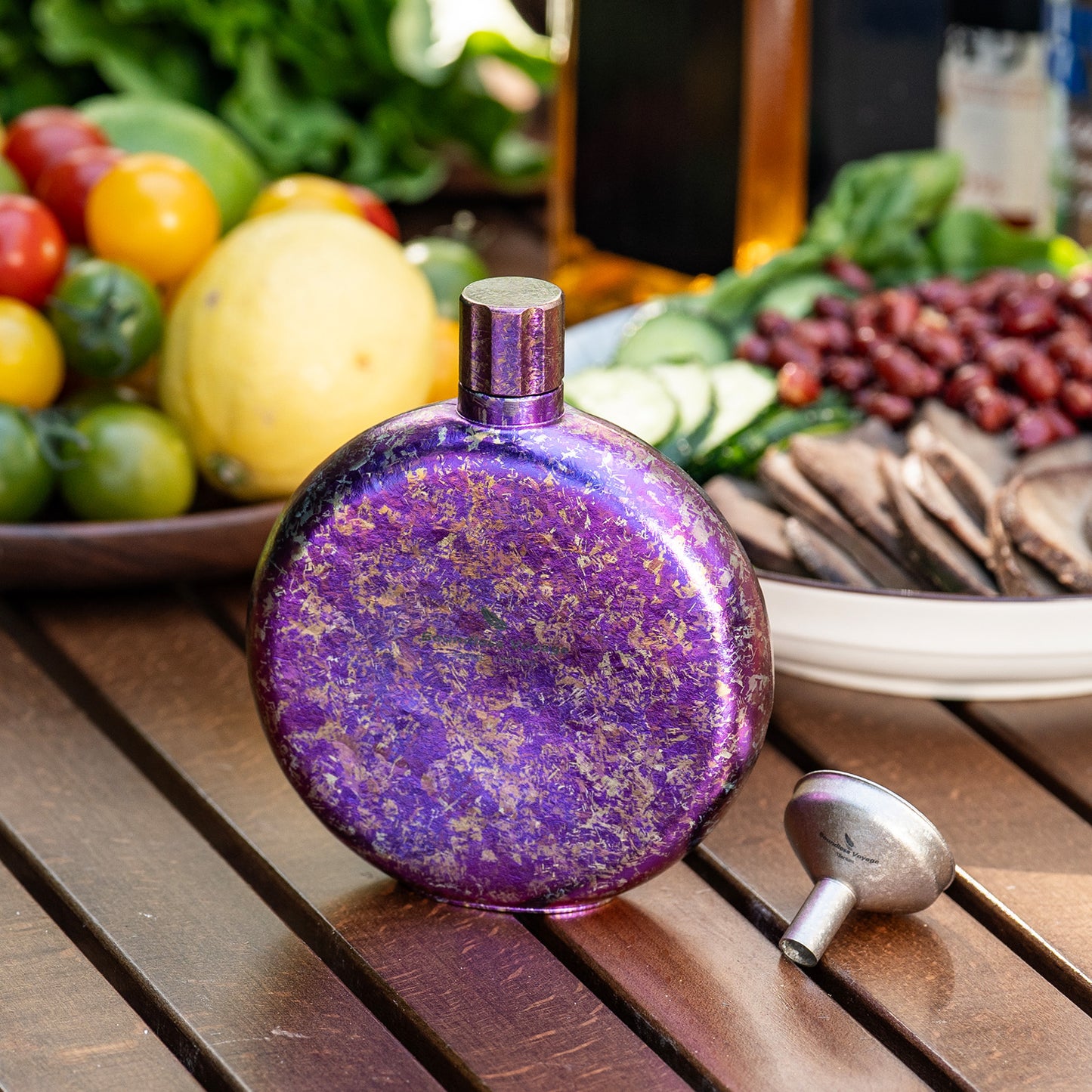 Boundless Voyage 180ml Crystallized Titanium Hip Flask | Luxury Ice-Texture Round Whiskey Bottle with Funnel | Ultralight & Non-Toxic Liquor Flagon for Gifting, EDC & Travel