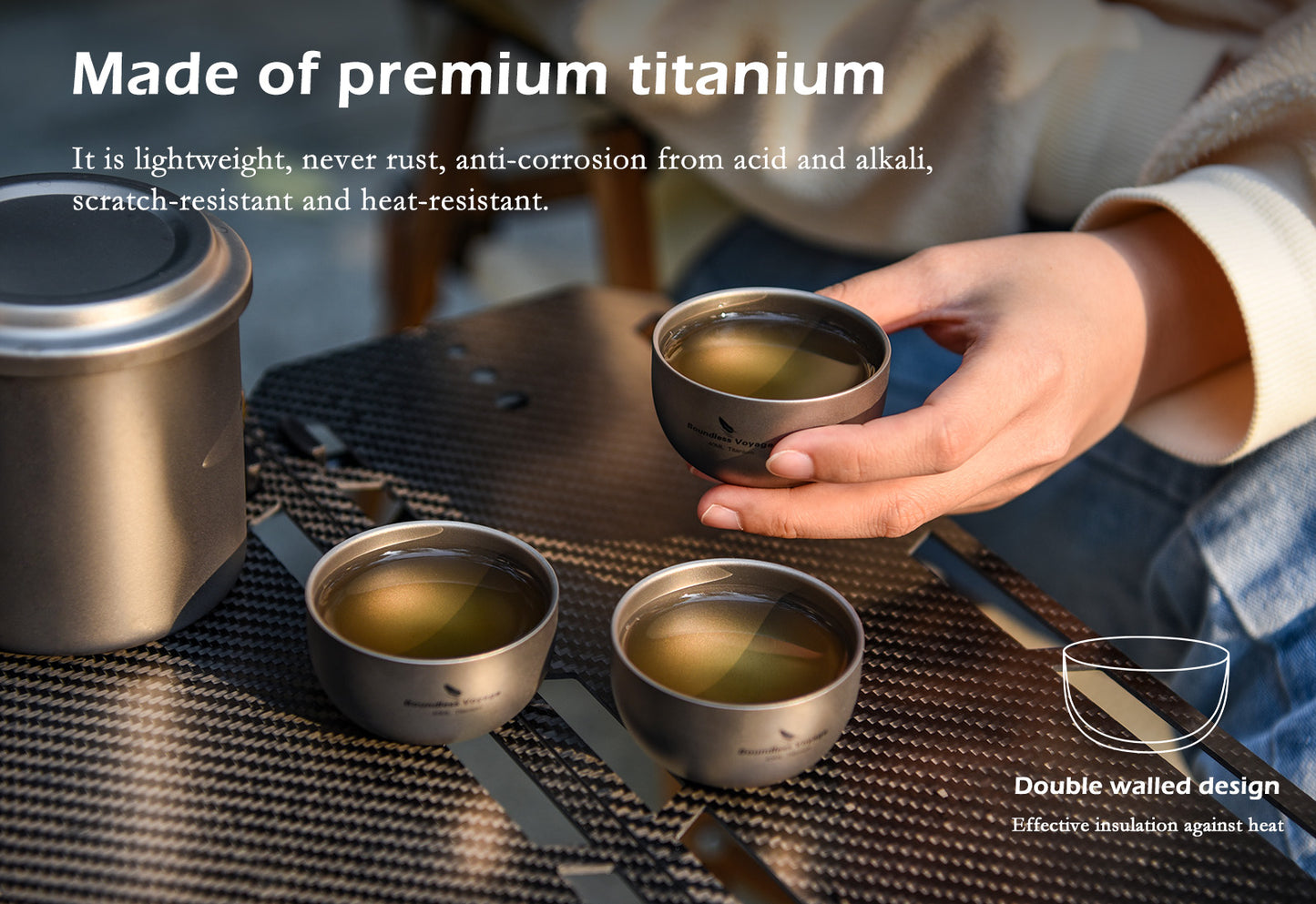Boundless Voyage 40ml Titanium Double-Walled Sake Cup | 18g Ultralight Mini Tea & Coffee Mug | Anti-Scald Insulated Tasting Cup for Camping