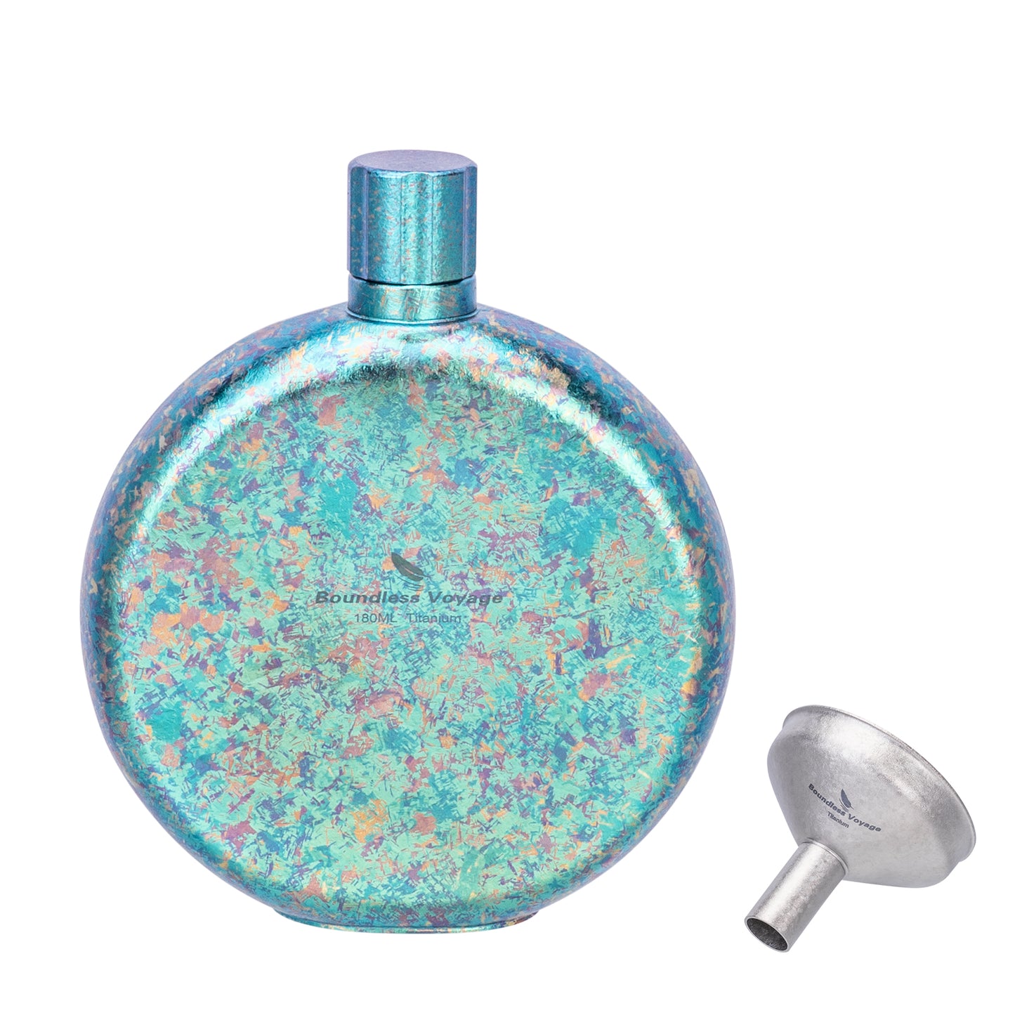 Boundless Voyage 180ml Crystallized Titanium Hip Flask | Luxury Ice-Texture Round Whiskey Bottle with Funnel | Ultralight & Non-Toxic Liquor Flagon for Gifting, EDC & Travel