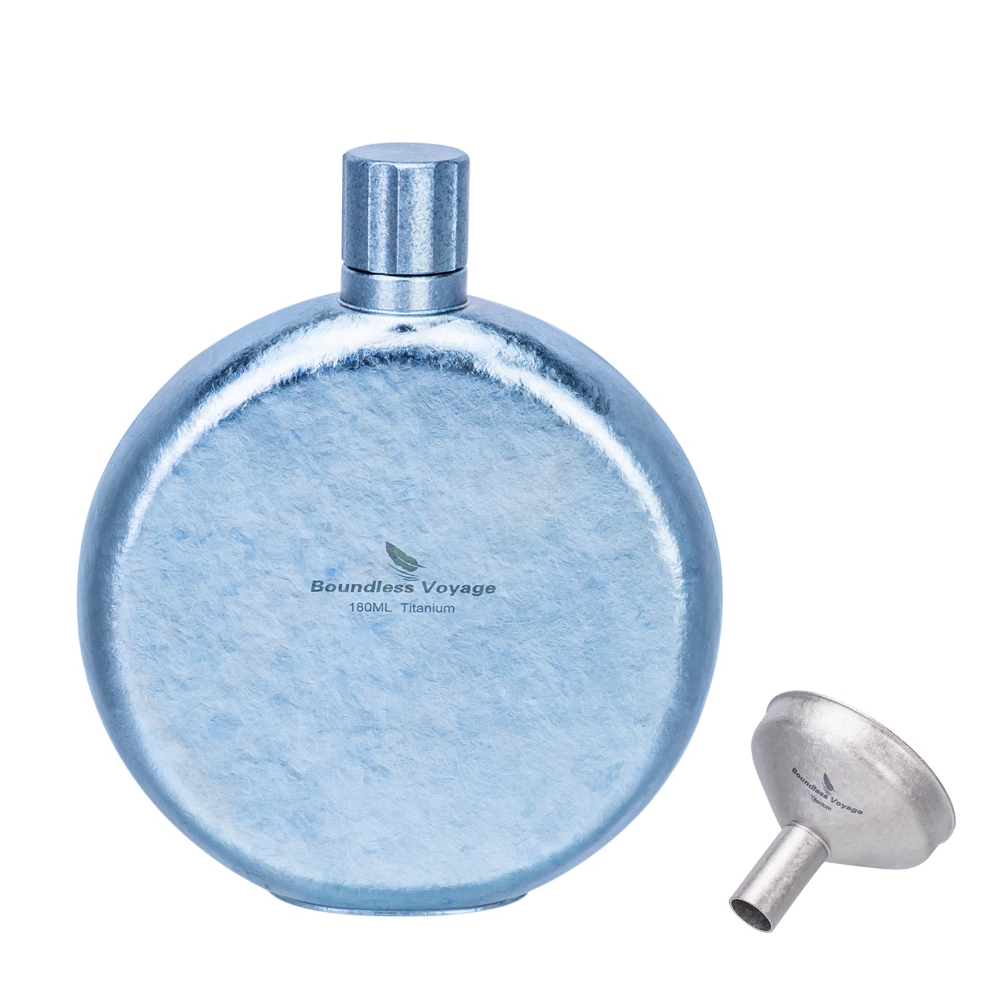 Boundless Voyage 180ml Crystallized Titanium Hip Flask | Luxury Ice-Texture Round Whiskey Bottle with Funnel | Ultralight & Non-Toxic Liquor Flagon for Gifting, EDC & Travel