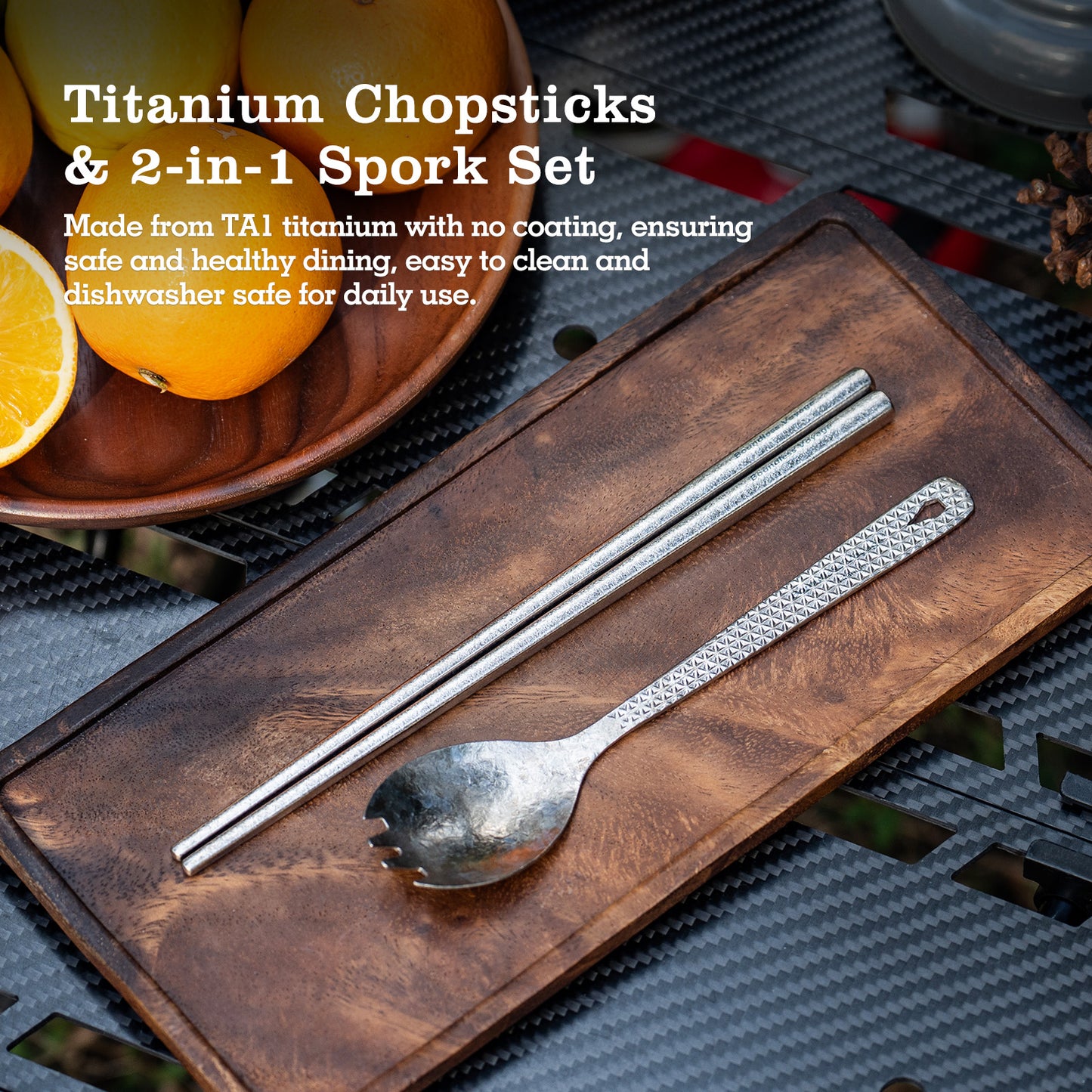 Boundless Voyage Titanium Chopsticks & 2-in-1 Spork Set Camping Cutlery Lightweight Travel Utensils Portable Outdoor Hiking Backpacking Faltware, Dishwasher Safe, No Coating with Storage Bag