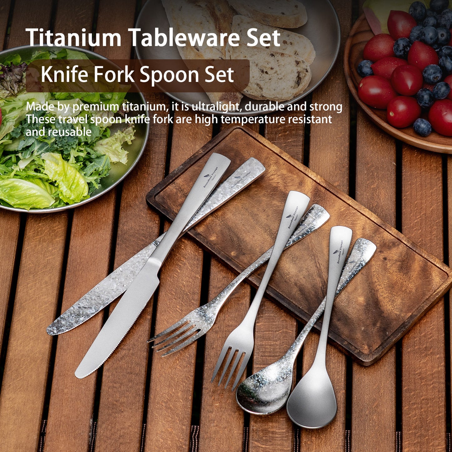 Boundless Voyage Titanium Cutlery Set – Ultralight Camping Knife, Fork & Spoon Tableware for Travel & Everyday Use