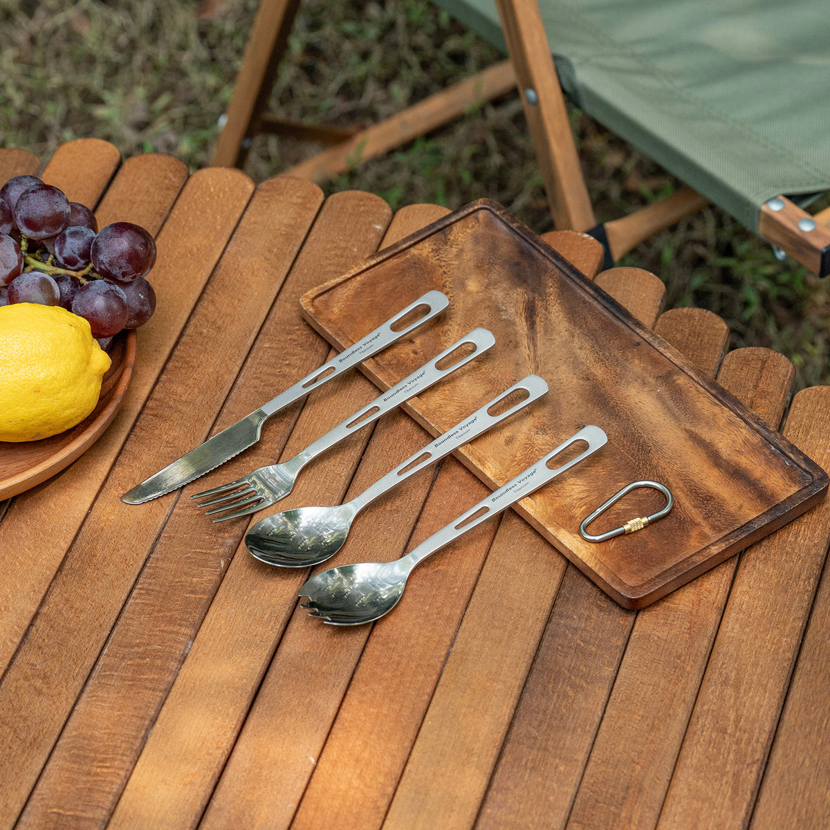 Boundless Voyage 6-Piece Titanium Cutlery Set – Ultralight TA1 Titanium Spoon, Fork, Knife, Spork & Chopsticks for Camping & Travel