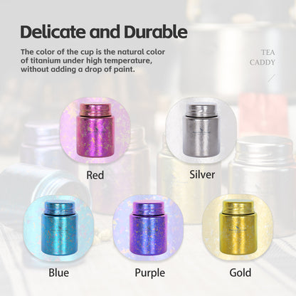 Boundless Voage Silver Titanium Tea Canister Mini Tea Canister Ultralight Portable Tin Can Tea Coffee Spice Canister Colored Ice Flower Craft Tin Storage Container