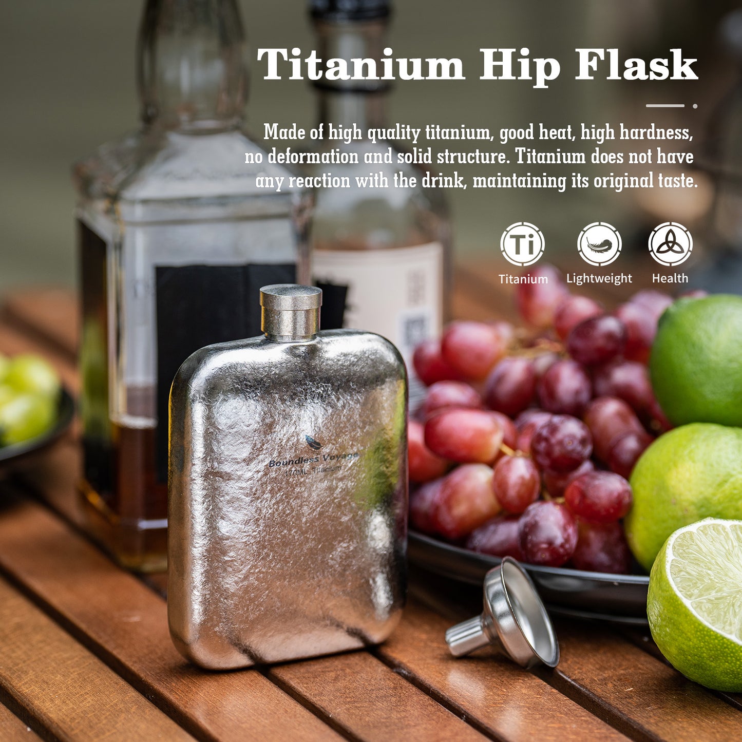 Boundless Voyage Titanium Hip Flask Small Liquor Flask Bottle for Whiskey Vodka Wine Portable Travel Outdoor Ultralight Pocket Drinkware for Men & Women