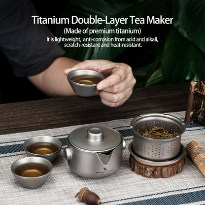 Boundless Voyage Titanium Double-Layer Tea Maker with Lid Filter Ultralight Teapot with Double-Walled Anti-scalding Coffee Cup Mug