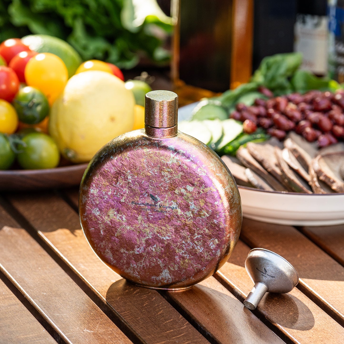 Boundless Voyage 180ml Crystallized Titanium Hip Flask | Luxury Ice-Texture Round Whiskey Bottle with Funnel | Ultralight & Non-Toxic Liquor Flagon for Gifting, EDC & Travel