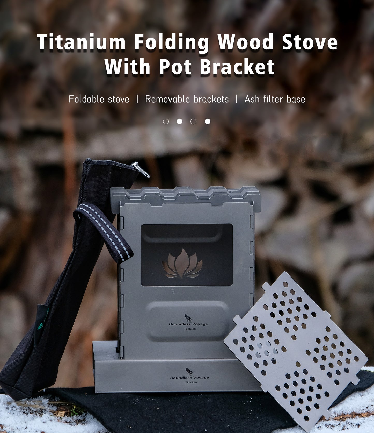 Boundless Voyage Titanium Folding Wood Stove – Ultralight Camping Charcoal Burner with Pot Stand