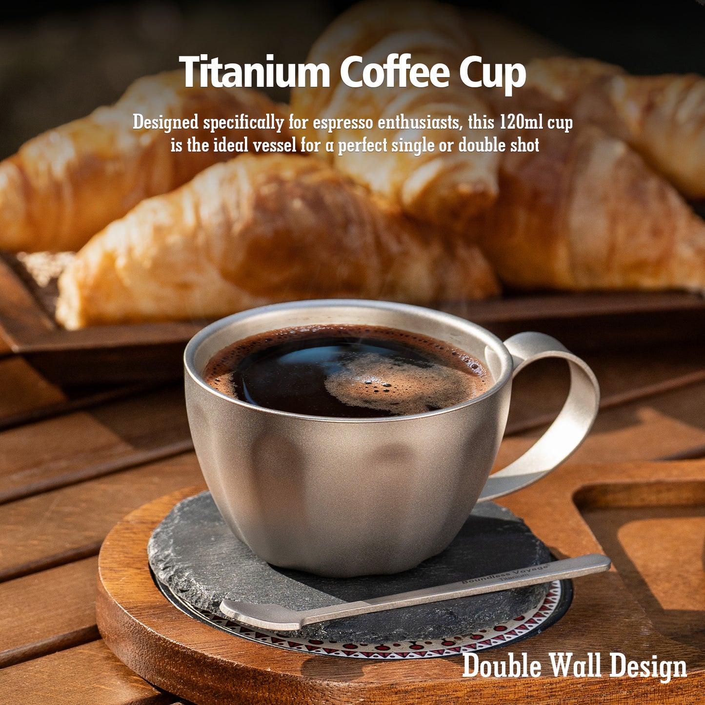 Boundless Voyage Titanium Espresso Cup 120ml Double Wall Coffee Cup, Compact & Lightweight & Heat Insulated, Fixed Handle for Home Barista, Office Outdoor Travel & Camping, Home used
