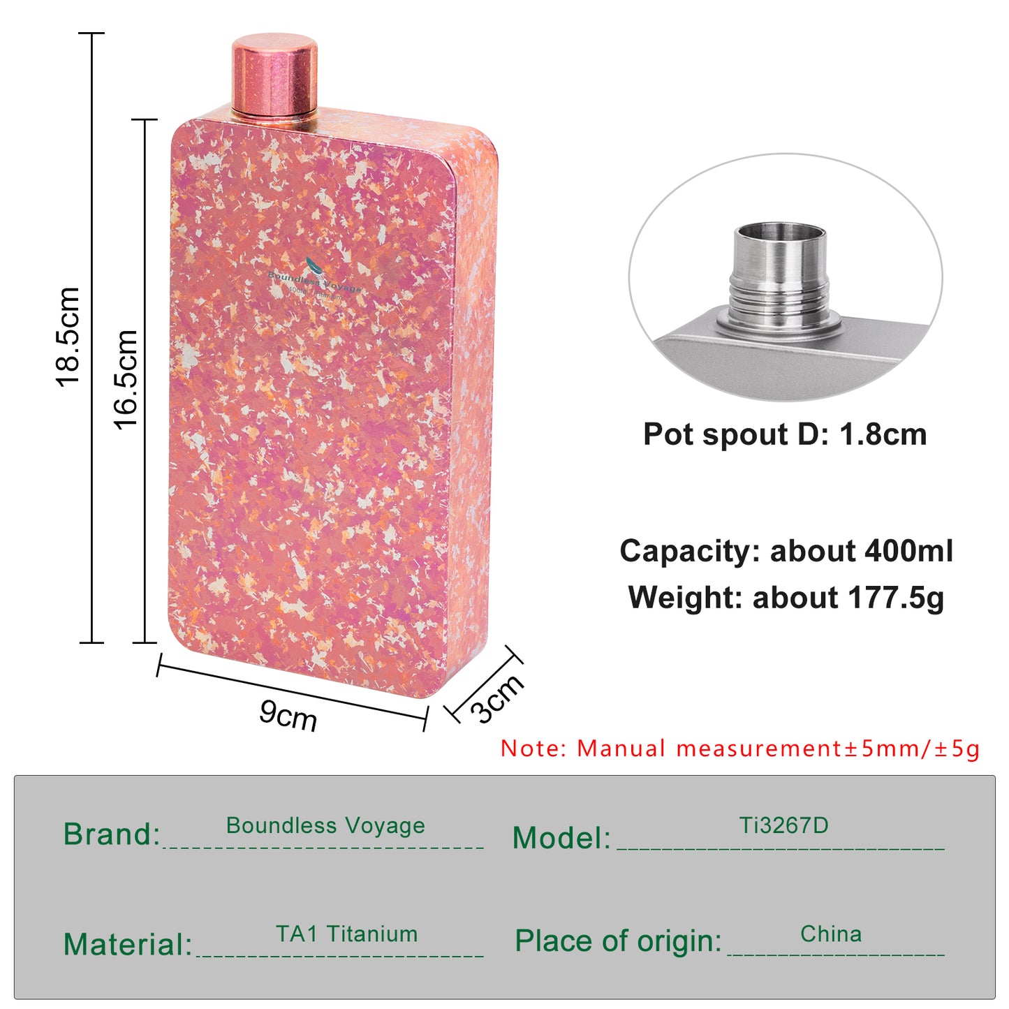 Boundless Voyage 400ml Titanium Flask with Funnel – Lightweight Leakproof Hip Flask for Camping, Travel & Everyday Carry