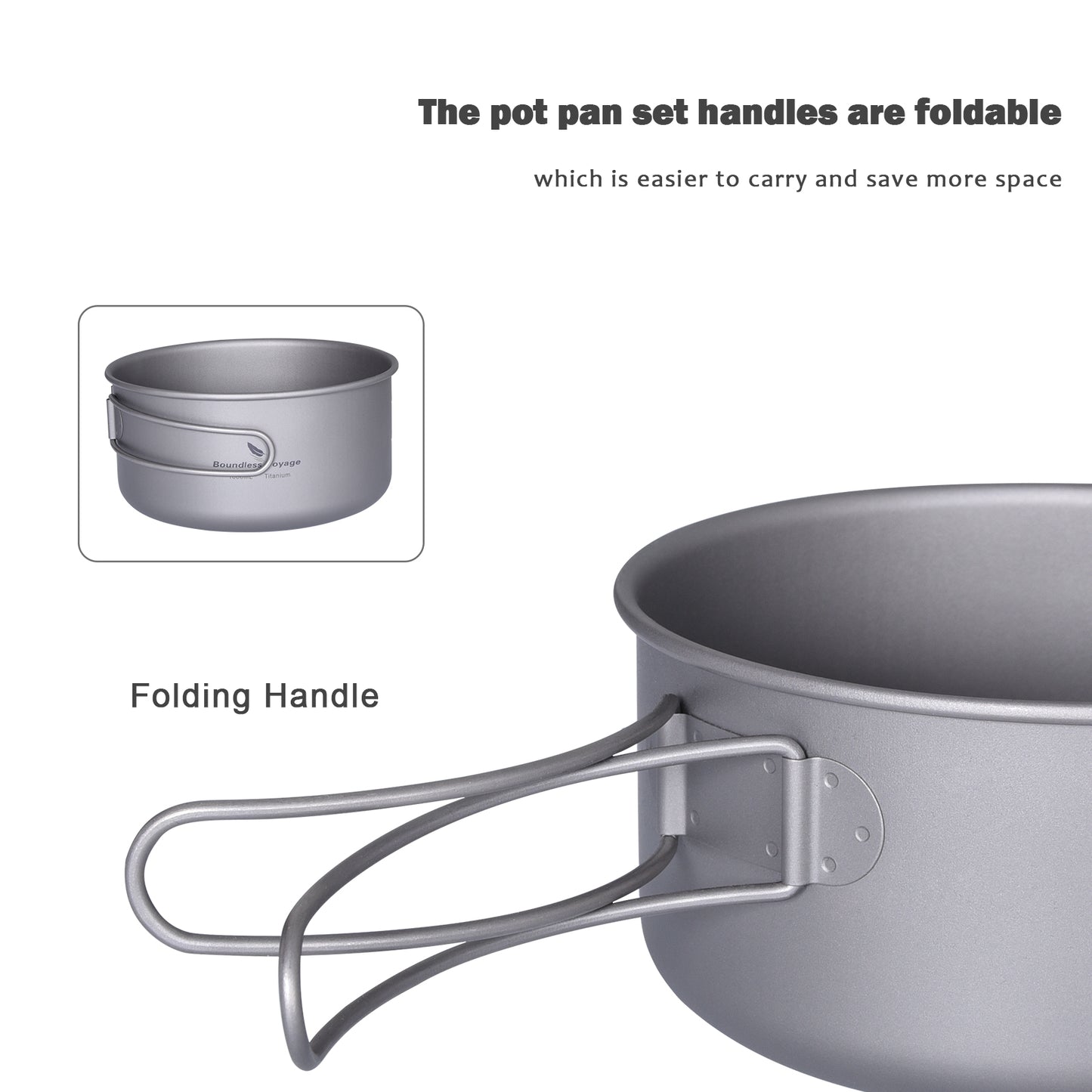 Boundless Voyage TA1 Titanium Pot & Pan Set 500ml + 1000ml with Lid – Ultralight Camping Cookware with Folding Handles for Hiking, Picnic & Outdoor Cooking