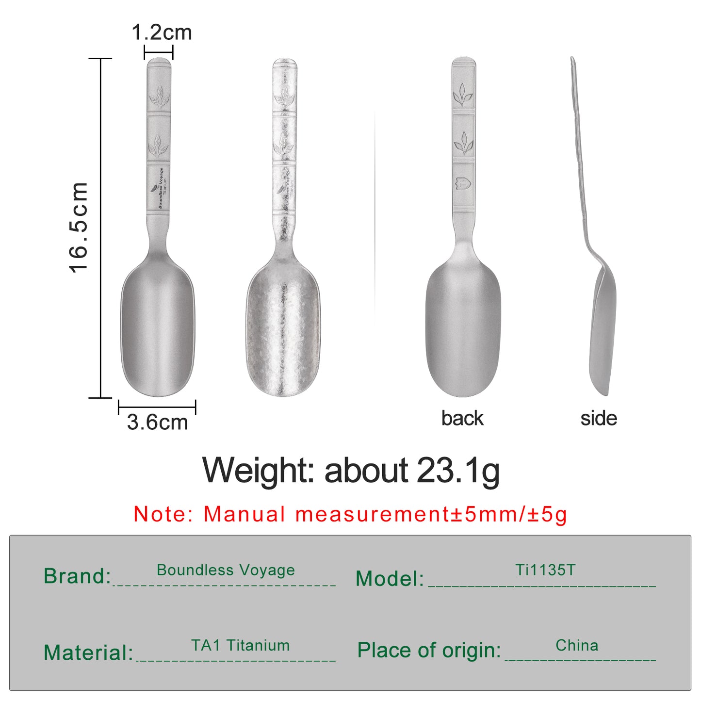 Boundless Voyage TA1 Titanium Spoon 2PCS– Ultralight Portable Camping Spoon for Hiking, Backpacking, Travel & Everyday Use