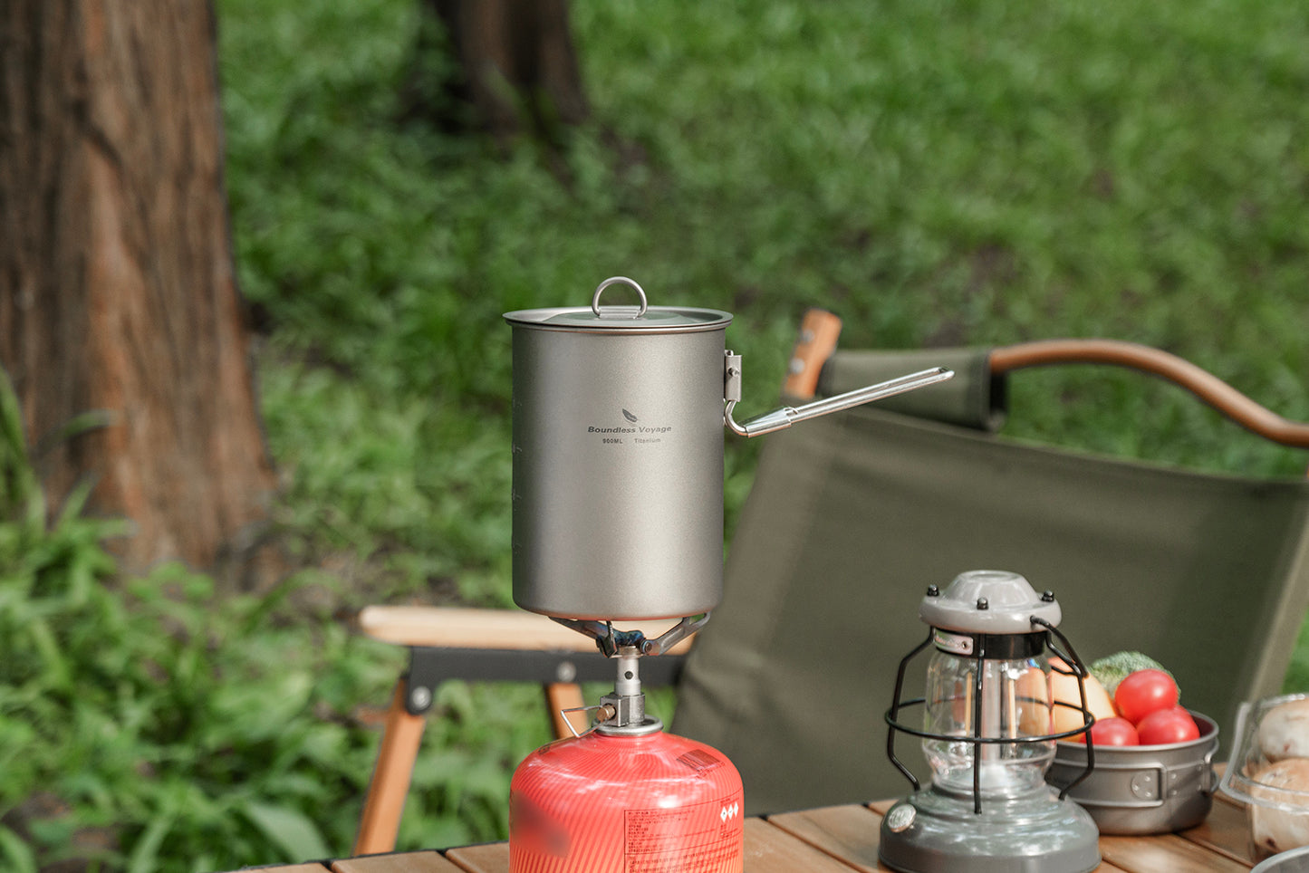 Boundless Voyage Outdoor Camping Titanium Pot Bowl Cup with Lid Folding Handle Hiking Picnic Water Rice Food 900ml