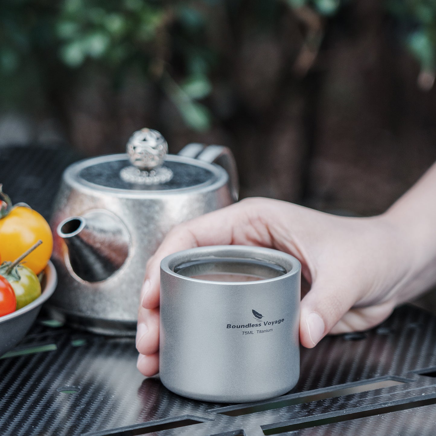Boundless Voyage Titanium Double-wall Mug Cup Backpacking Portable Camping Cup 75ml Lightweight Heat Resistant Coffee Mug Tea Cup with Storage Bag for Hiking Picnic Travel or Daily Use
