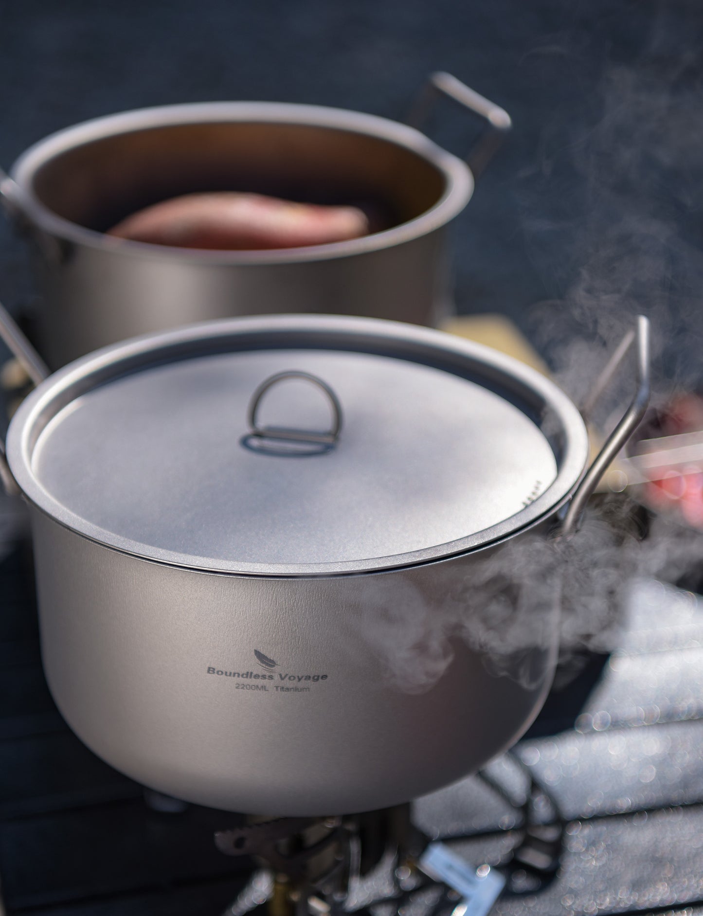 Boundless Voyage Titanium Pot with Steamer 2.2L +1.8L – Ultralight Multifunctional Camping Cookware with Steamer & Lid, TA1 Titanium Outdoor Cooking Kit for Camping, Hiking & Travel