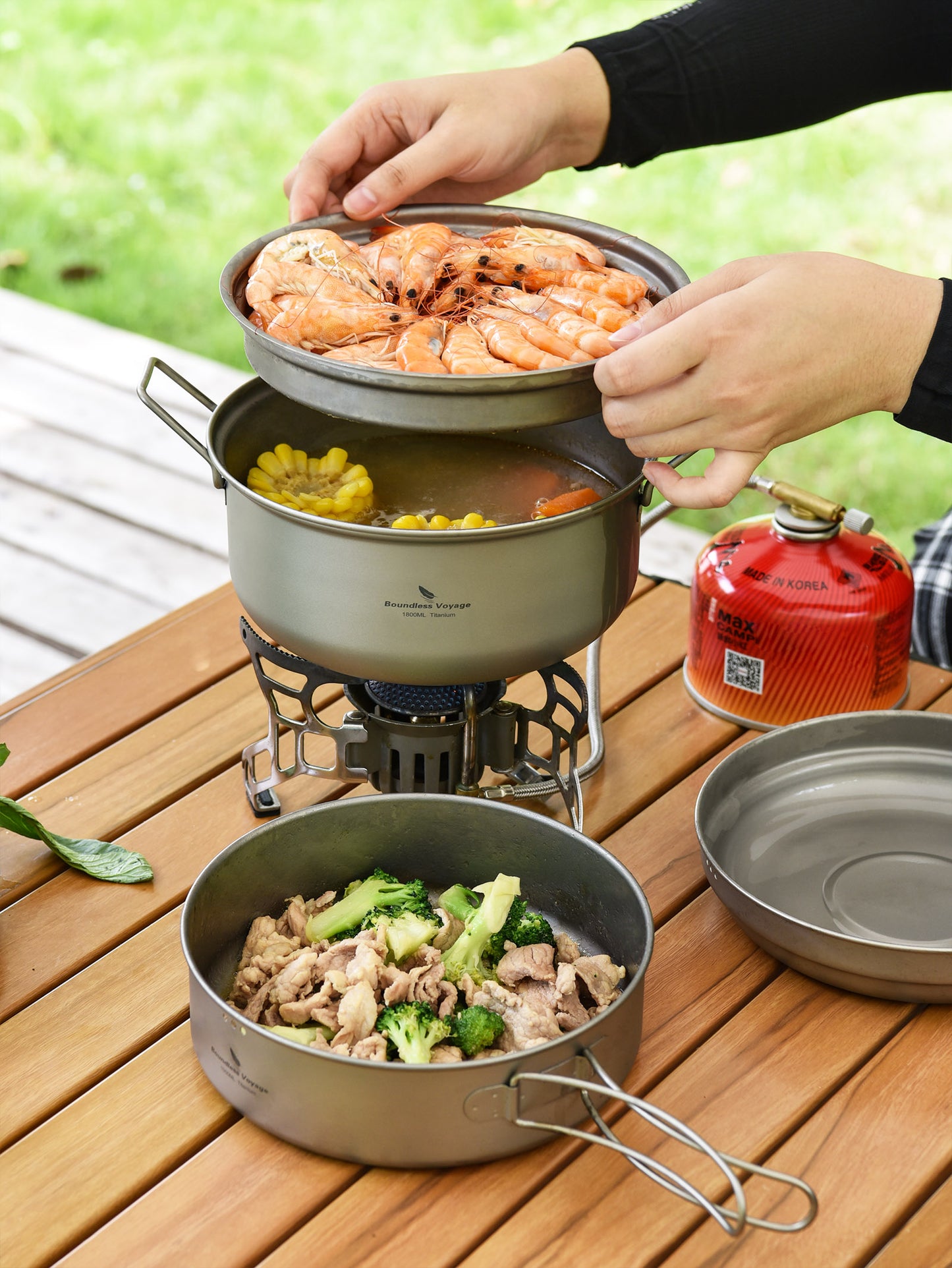 Boundless Voyage Titanium 1.8L Pot & 1000ml Frying Pan Set – Ultralight Steamer & Cookware for Camping, Hiking & Outdoor Cooking