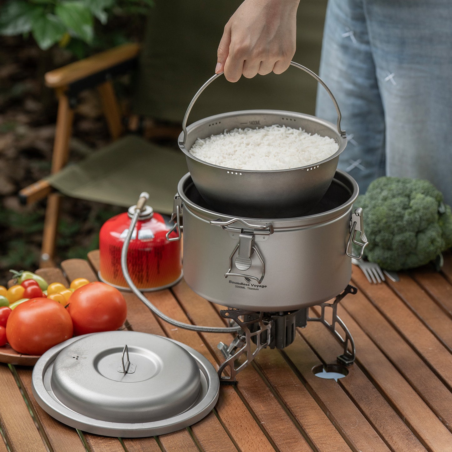 Boundless Voyage Titanium Camping Pot 3.2L  Ultralight Multifunctional Rice Cooker with Perforated Inner Liner for Hiking  Travel