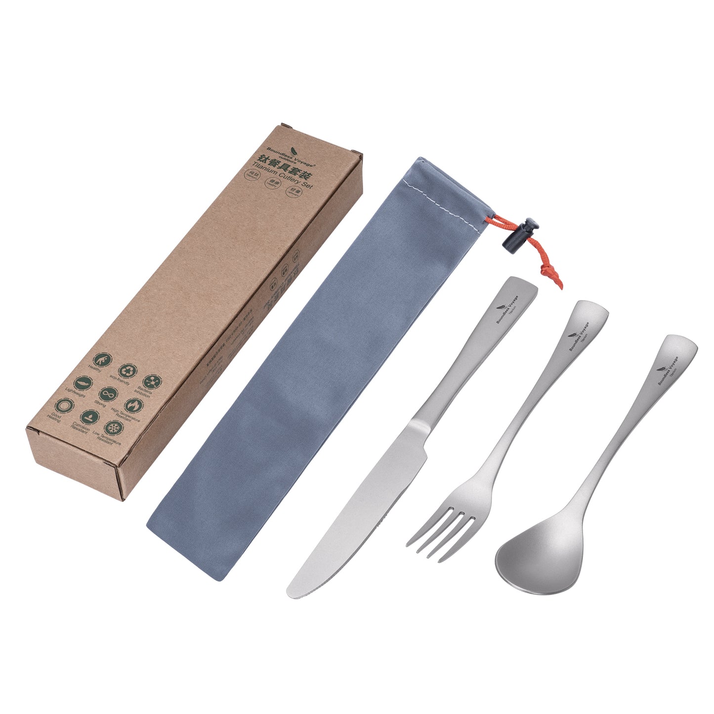Boundless Voyage Titanium Cutlery Set – Ultralight Camping Knife, Fork & Spoon Tableware for Travel & Everyday Use