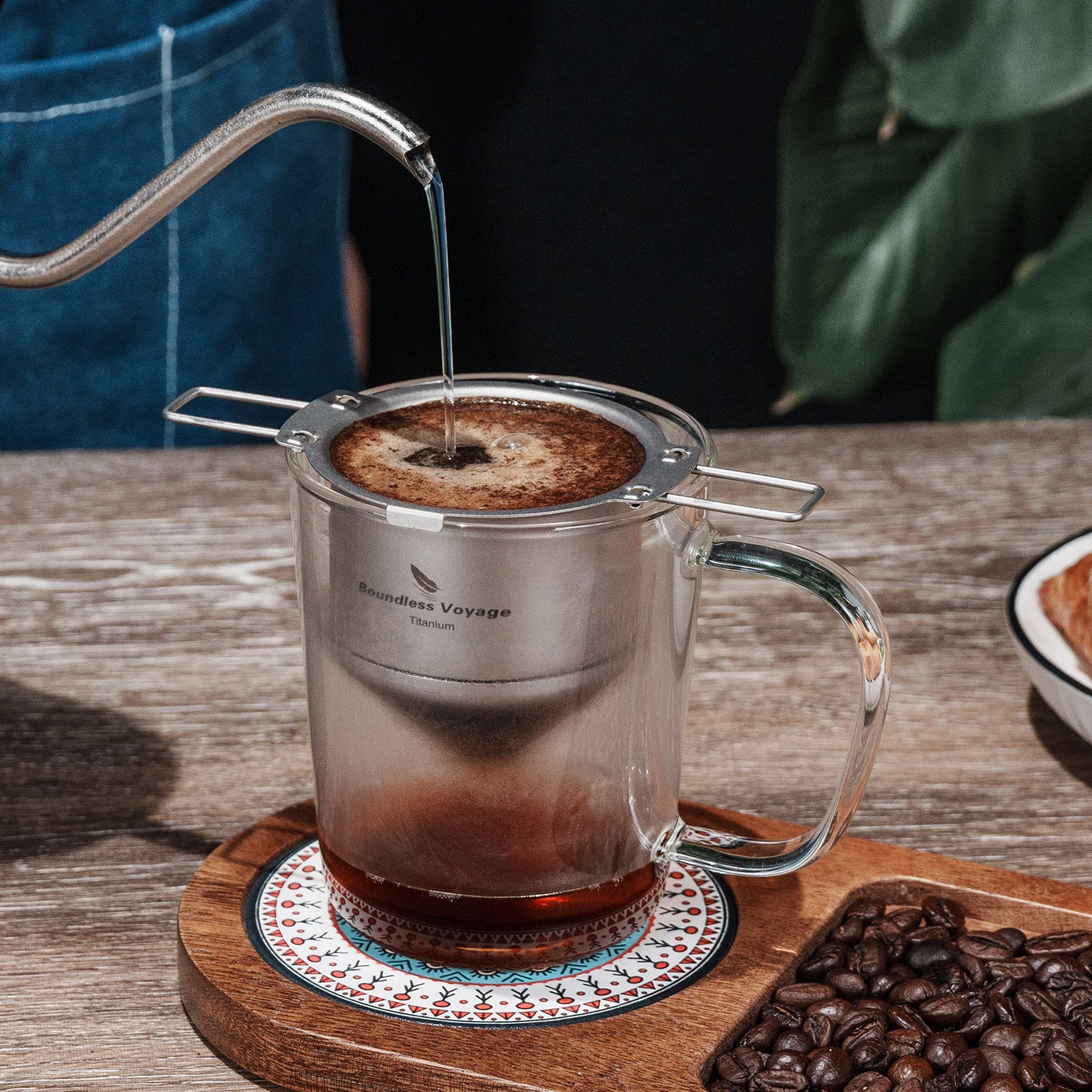 Boundless Voyage Titanium Pour Over Coffee Drip Filter – Ultralight Folding Reusable Filter for Mugs (6.5–12.5 cm)
