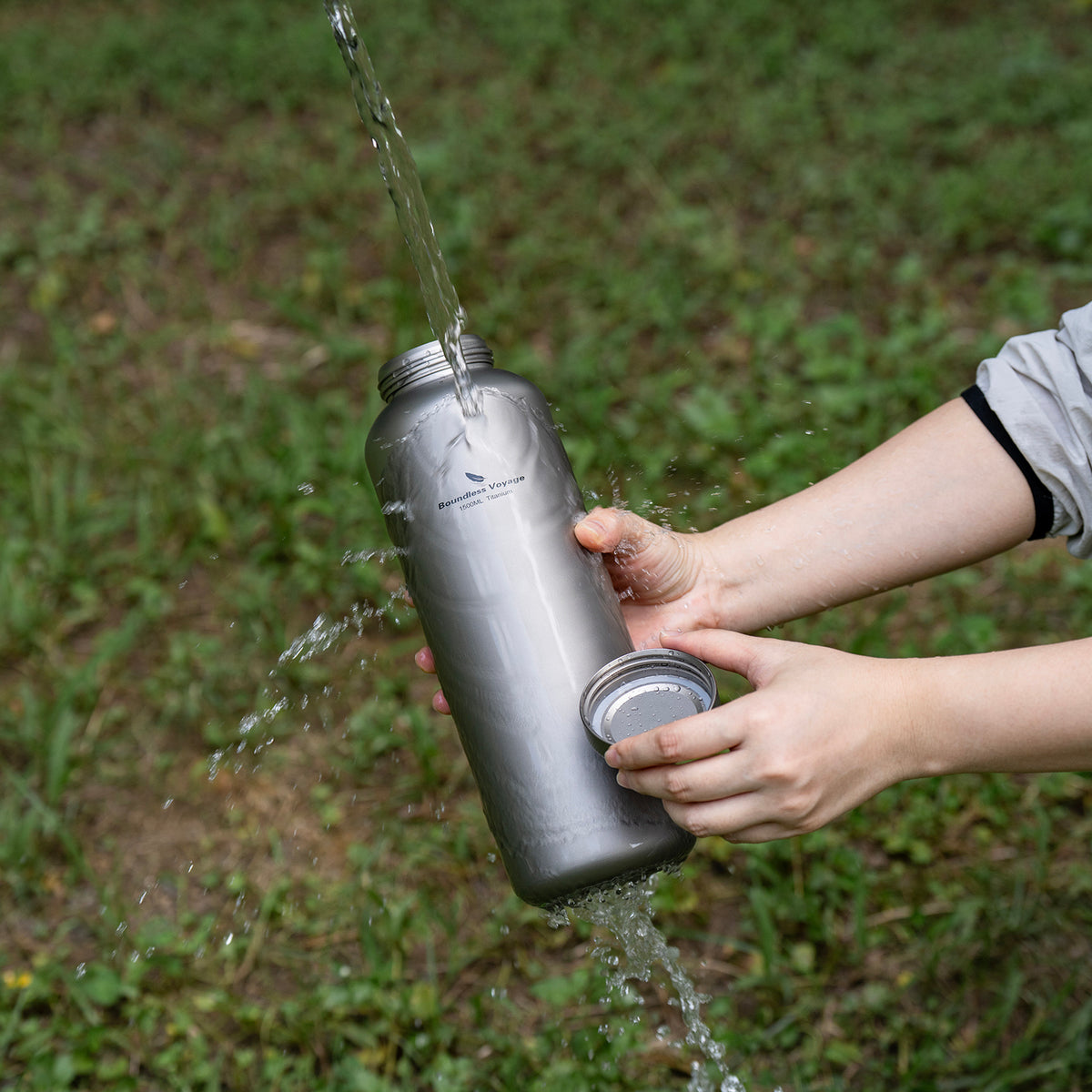 Boundless Voyage 1500ml Titanium Water Bottle – Lightweight Leak-Proof 1.5L Bottle with 2 Lids for Camping, Hiking, Travel & Gym
