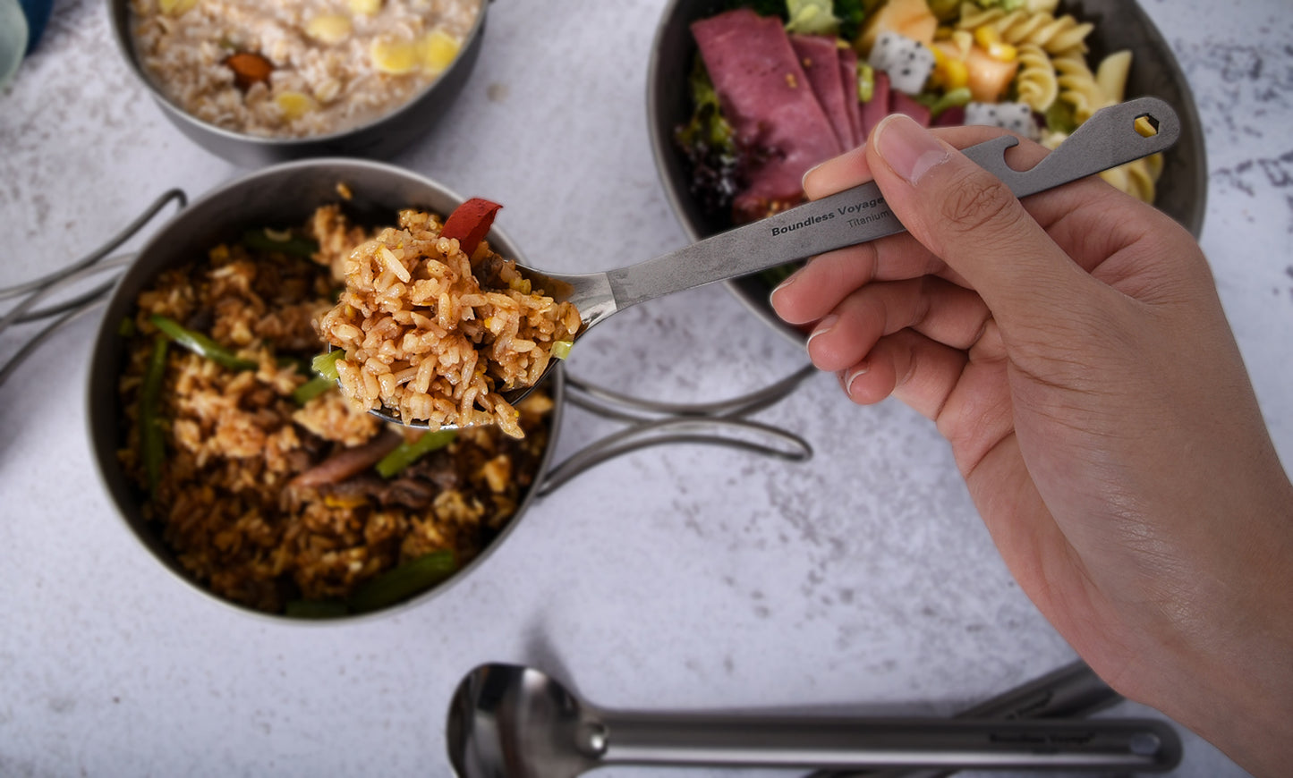 Boundless Voyage  Titanium Spoon with Bottle Opener – Ultralight Camping Cutlery & Portable Outdoor Tableware