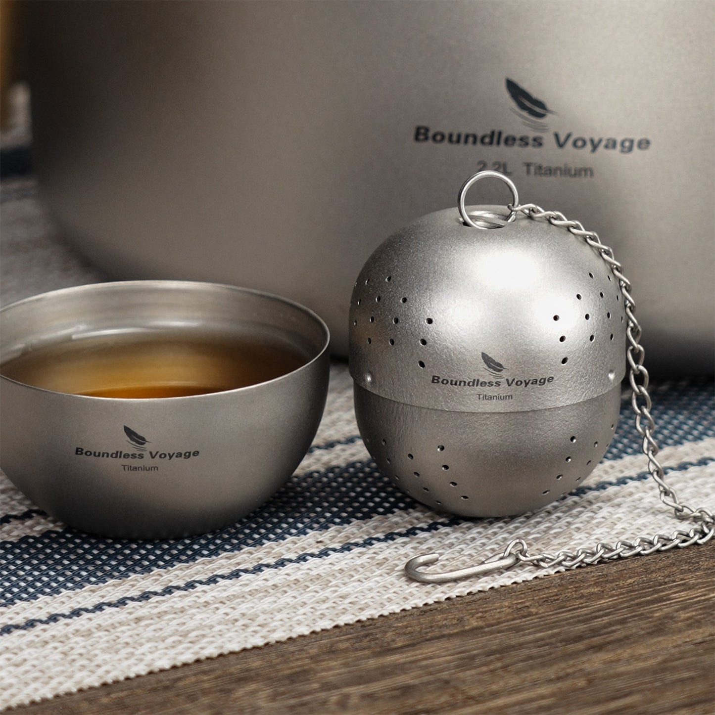 Boundless Voyage Titanium Tea Ball Infuser – Lightweight Loose Leaf Tea Strainer with Extended Chain, Fine Mesh Tea Filter for Mug, Teapot & Spices