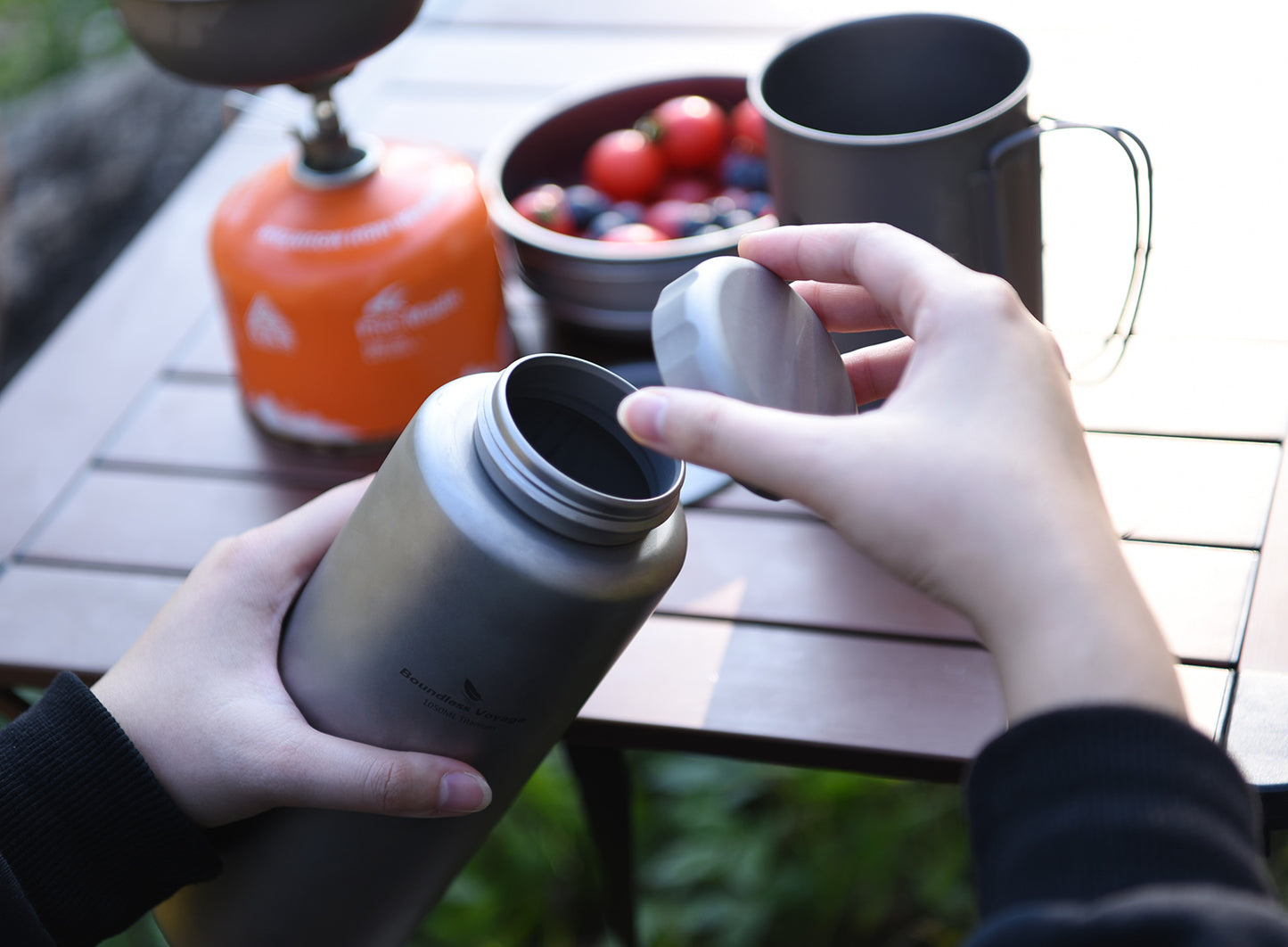 Boundless Voyage Titanium Bottle with Nesting Cup Lightweight Portable for Hiking Camping Picnic