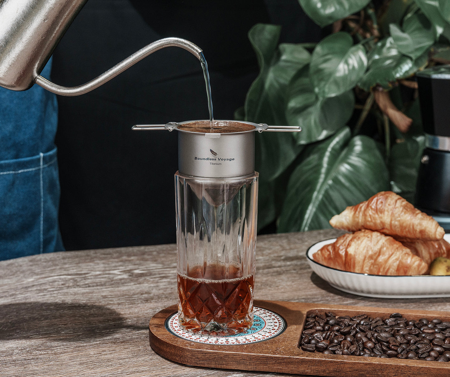 Boundless Voyage Titanium Pour Over Coffee Drip Filter – Ultralight Folding Reusable Filter for Mugs (6.5–12.5 cm)