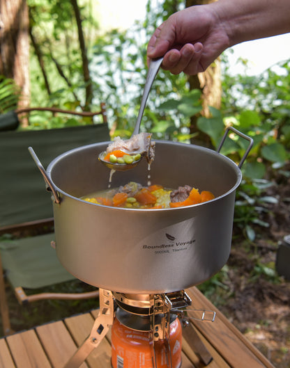 Boundless Voyage Outdoor Camping Titanium Pot 5.0L Stockpot with Lid Folding Handle Hiking Picnic Portable Big Capacity Soup Pot Home Kitchen