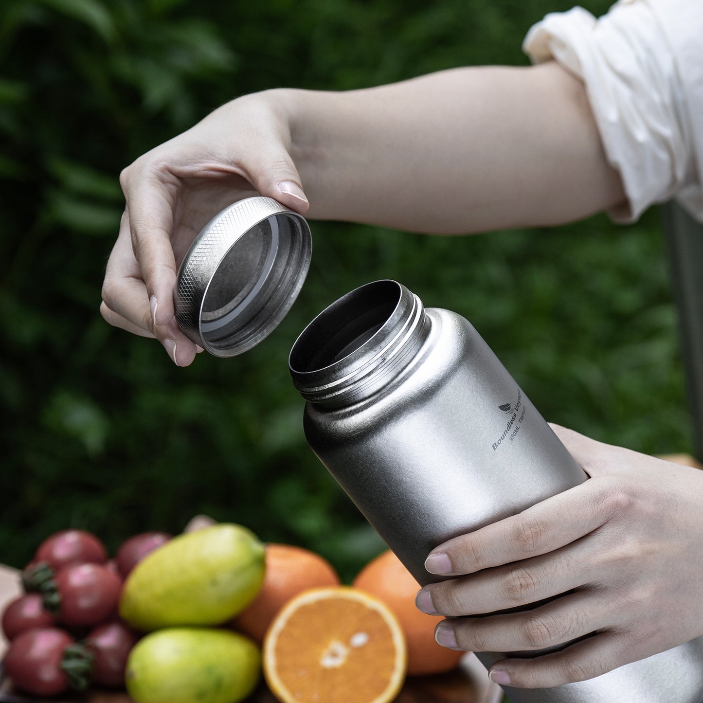 Boundless Voyage 950ml Titanium Water Bottle with Lids – TA1 Ultralight Wide Mouth Canteen for Hiking, Camping & Travel