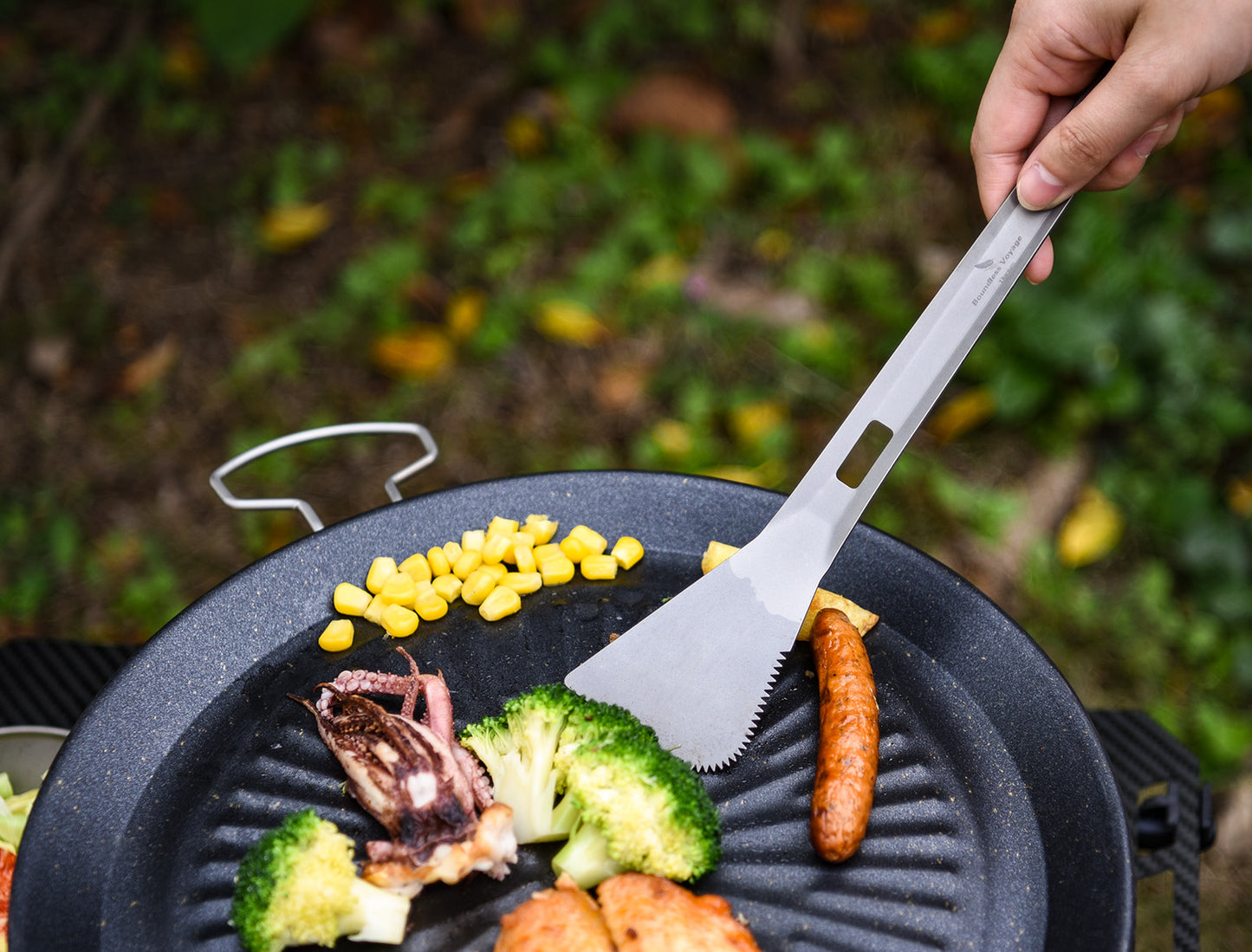 Boundless Voyage Titanium Alloy Tong, Spork，Shovel and Spatula All-In-One Utensil for Portable Lightweight Multi Utensil for Camping Kitchen Cookware Backpacking, Travel, Outdoor Cooking Eating