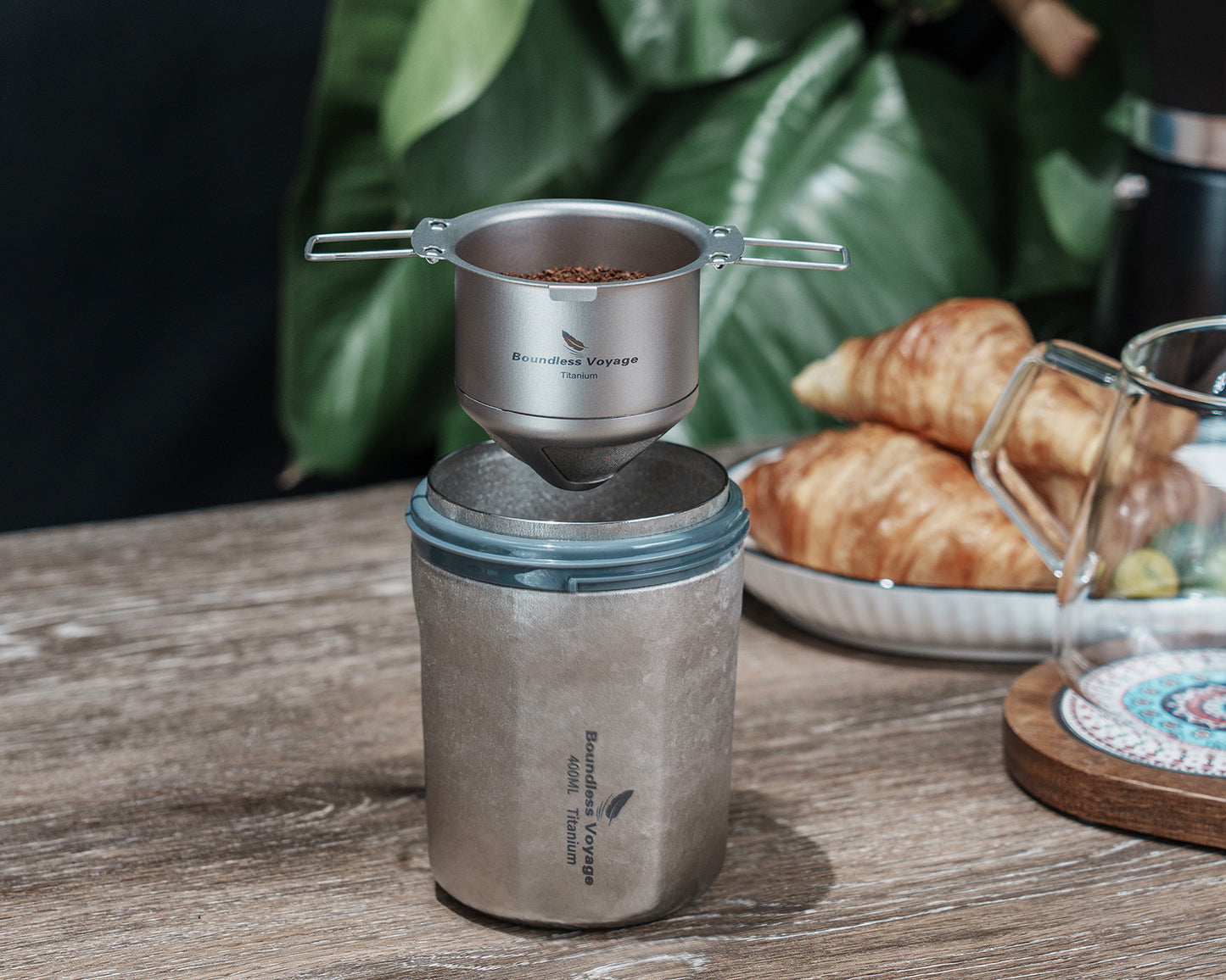 Boundless Voyage Titanium Pour Over Coffee Drip Filter – Ultralight Folding Reusable Filter for Mugs (6.5–12.5 cm)