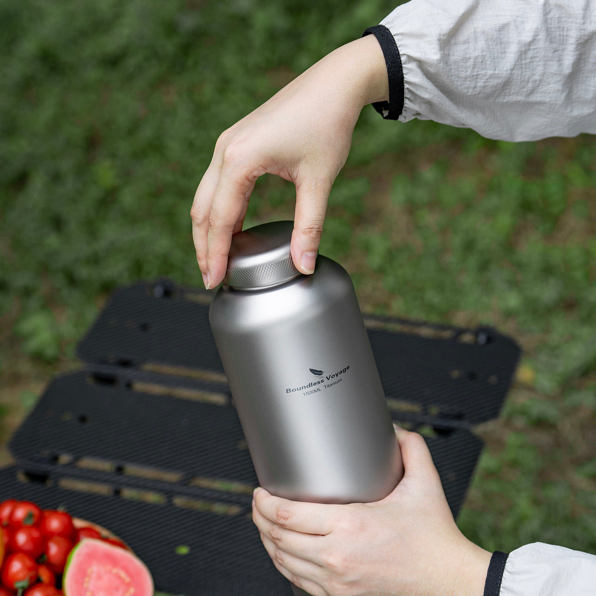 Boundless Voyage 1500ml Titanium Water Bottle – Lightweight Leak-Proof 1.5L Bottle with 2 Lids for Camping, Hiking, Travel & Gym
