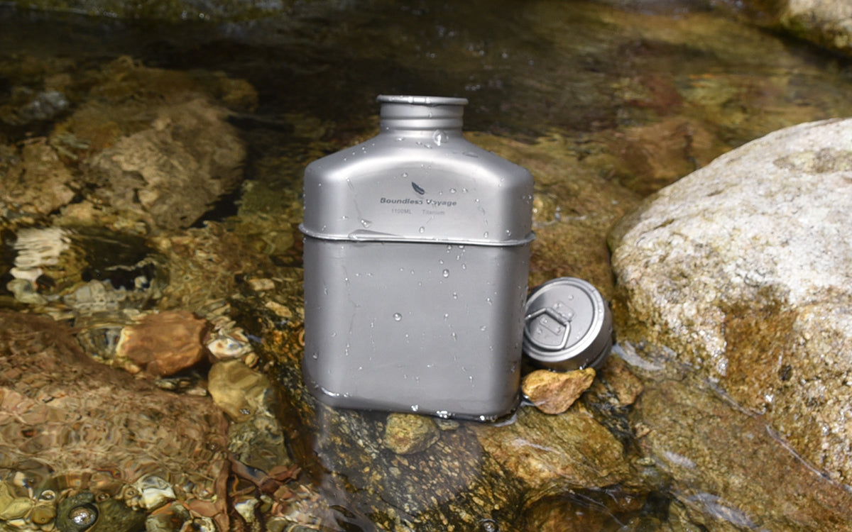 Boundless Voyage Titanium Military Canteen Cups Set Outdoor Camping Water Bottle Bowl Kettle Cooking Set Mess Kit