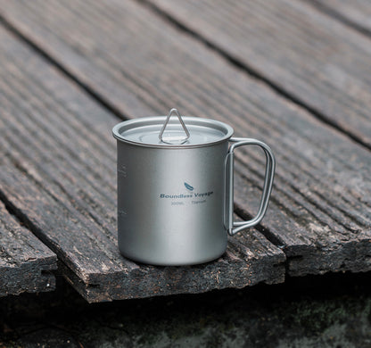 Unlimited Voyage 300ml Titanium Alloy Cup with Lid and Folding Handle for Outdoor Camping Ultra-Light Water Tea and Coffee Cup