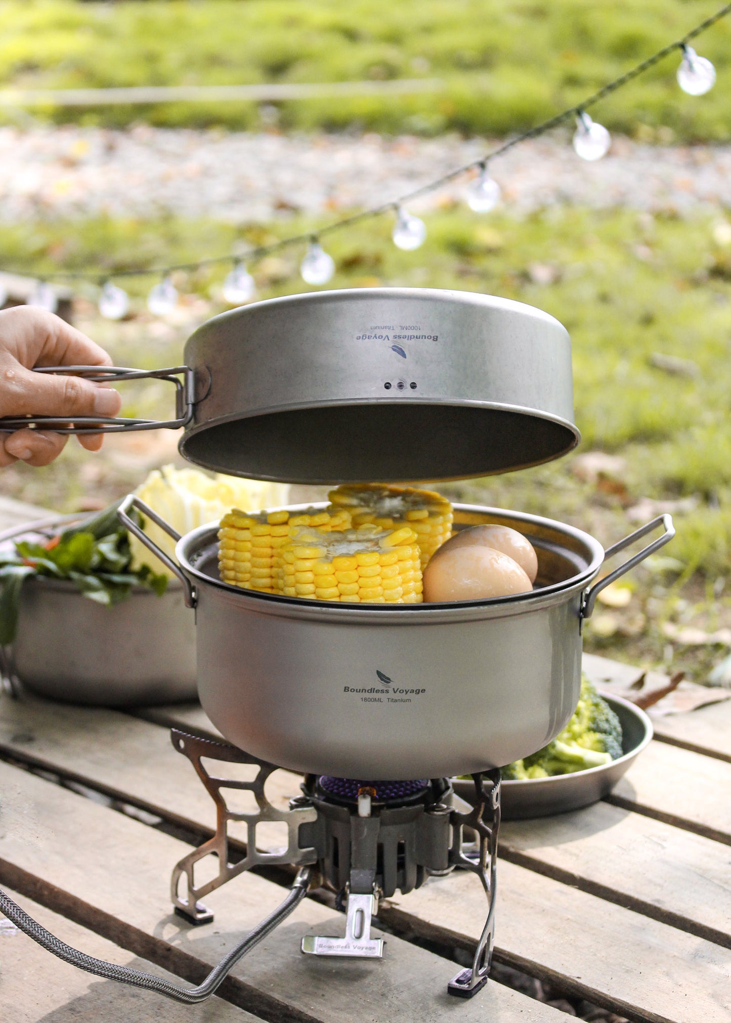Boundless Voyage Titanium 1.8L Pot & 1000ml Frying Pan Set – Ultralight Steamer & Cookware for Camping, Hiking & Outdoor Cooking