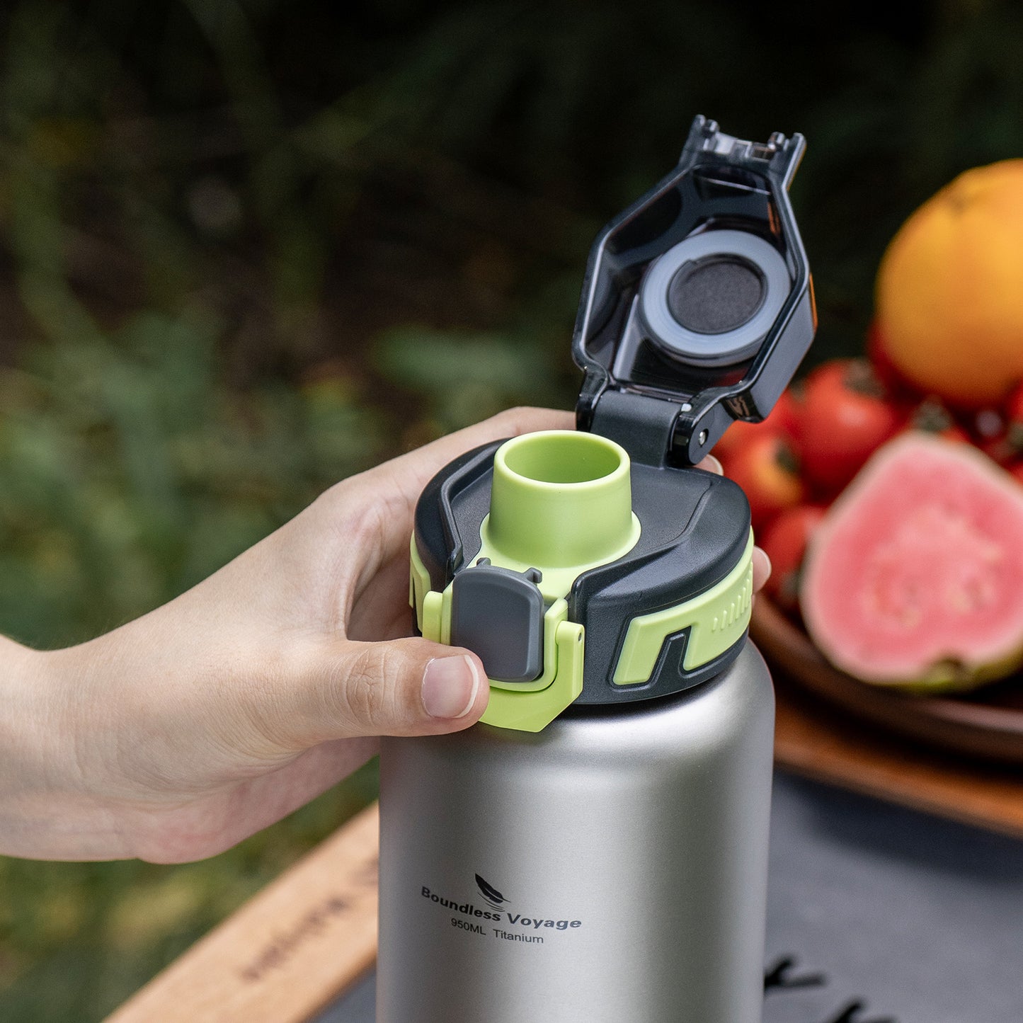 Boundless Voyage 950ml Titanium Water Bottle with Lids – TA1 Ultralight Wide Mouth Canteen for Hiking, Camping & Travel