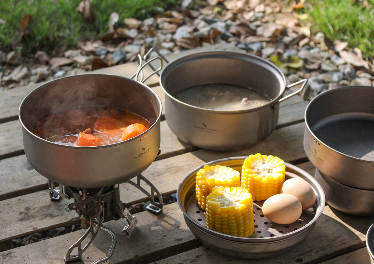 Boundless Voyage Titanium 1.8L Pot & 1000ml Frying Pan Set – Ultralight Steamer & Cookware for Camping, Hiking & Outdoor Cooking
