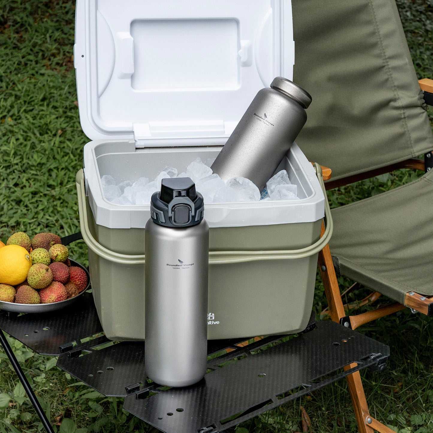 Boundless Voyage 1200ml Titanium Water Bottle with Dual Lids – Wide Mouth Leakproof Outdoor Bottle for Camping, Hiking, Gym & Travel