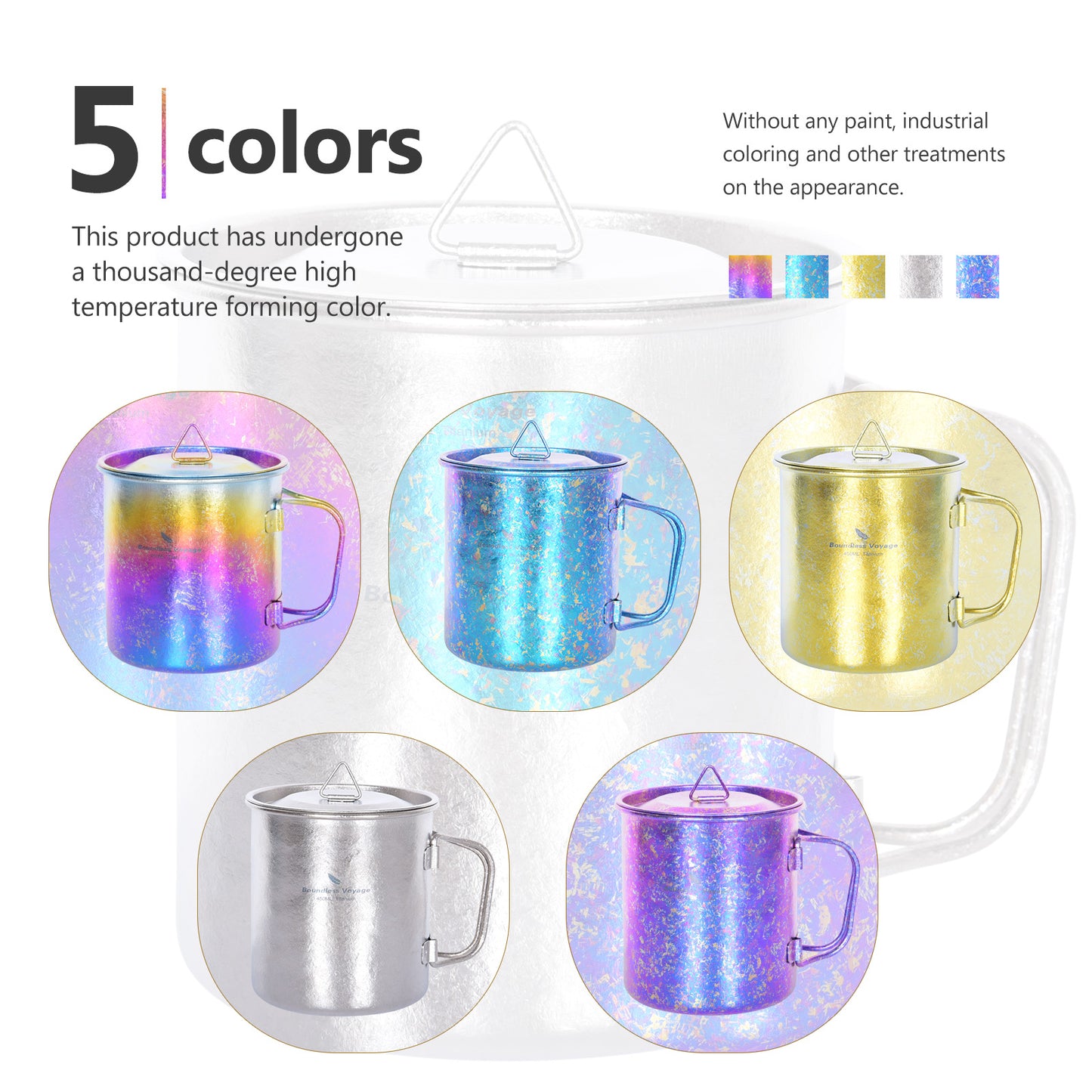 Boundless Voyage 450ml Titanium Colorful Camping Mug – Ultralight Foldable-Handle Cup for Water, Coffee & Tea Outdoors