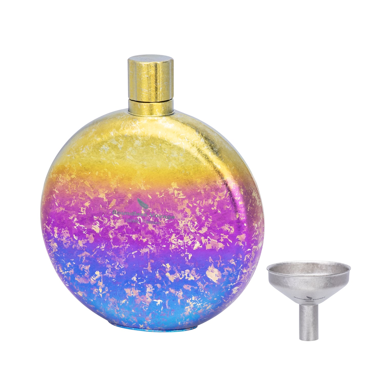 Boundless Voyage 180ml Crystallized Titanium Hip Flask | Luxury Ice-Texture Round Whiskey Bottle with Funnel | Ultralight & Non-Toxic Liquor Flagon for Gifting, EDC & Travel